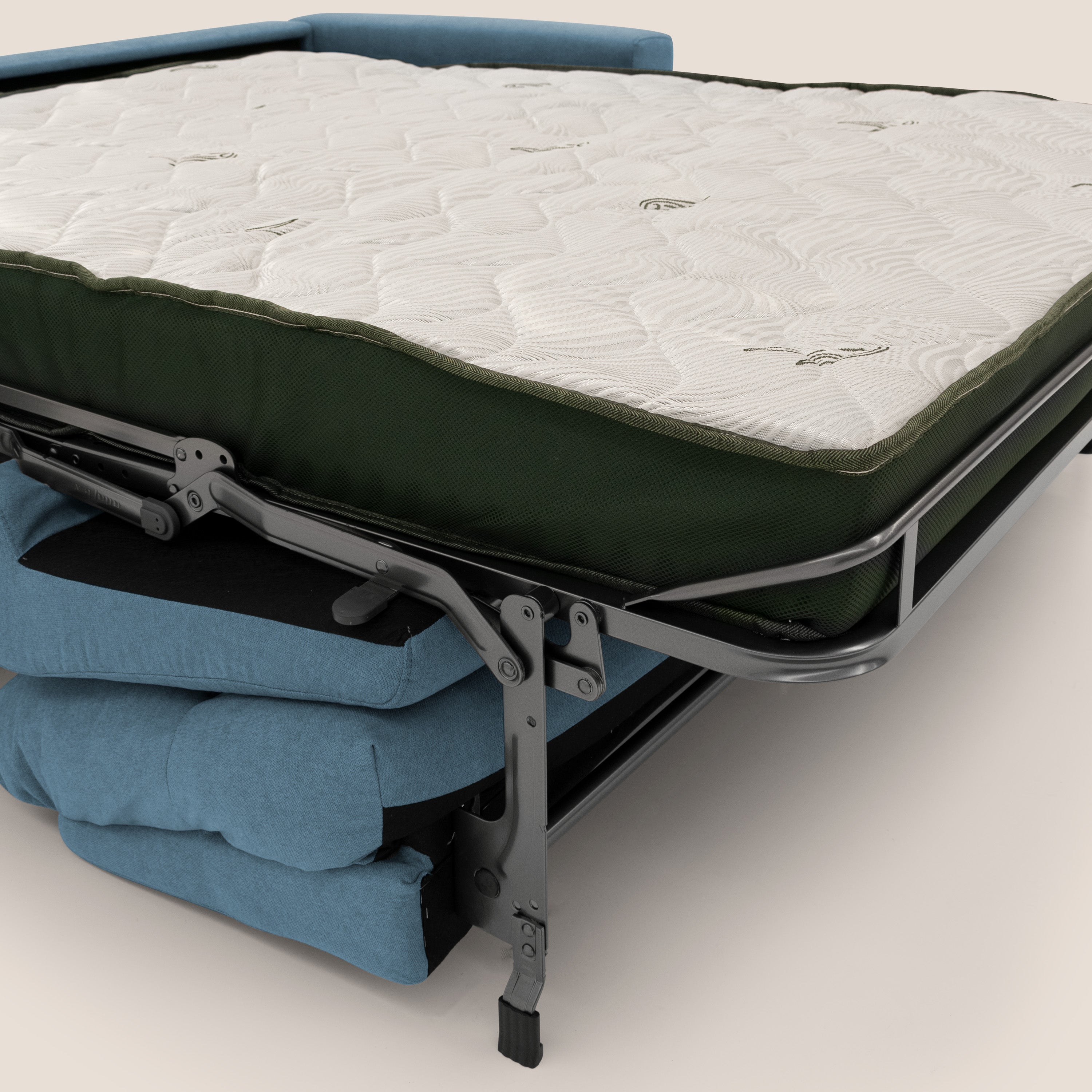 Paloma divano letto con materasso alto 18 cm con Aloe Vera in tessuto impermeabile blu - divani.store
