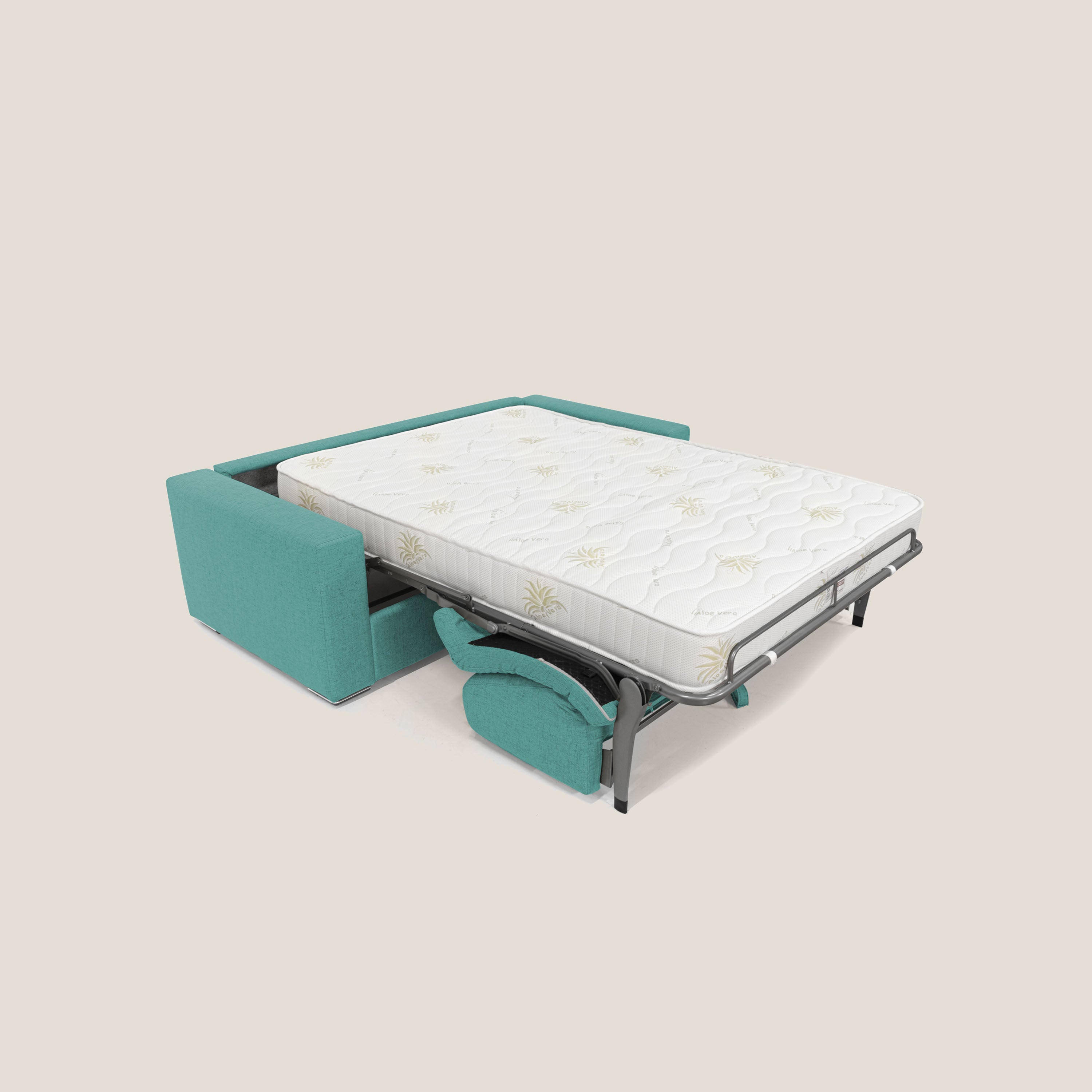 Nixon Divano letto matrimoniale con materasso 20 cm in tessuto impermeabile T03 verde acqua - divani.store