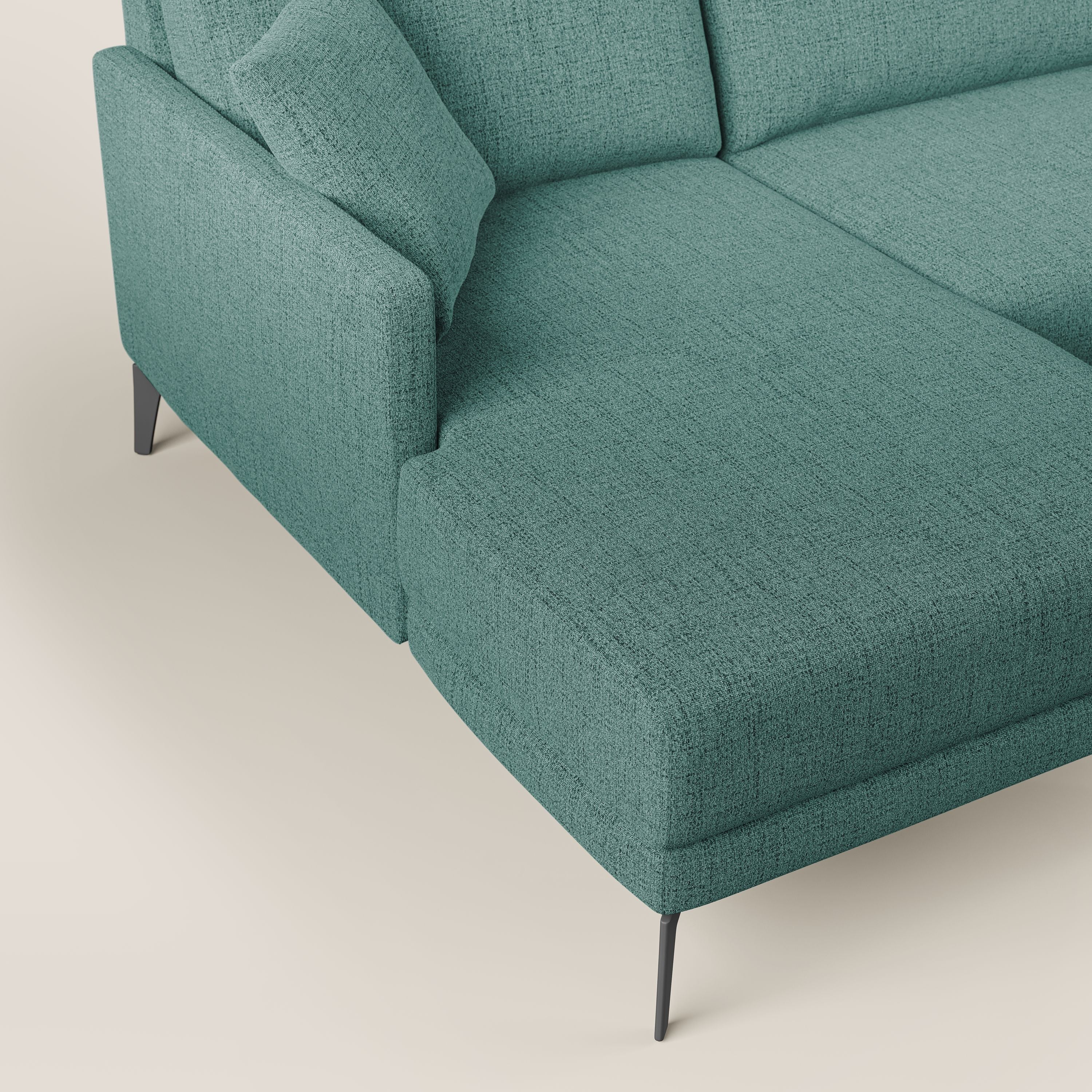 Saturno divano panoramico moderno in tessuto morbido impermeabile T03 verde acqua - divani.store