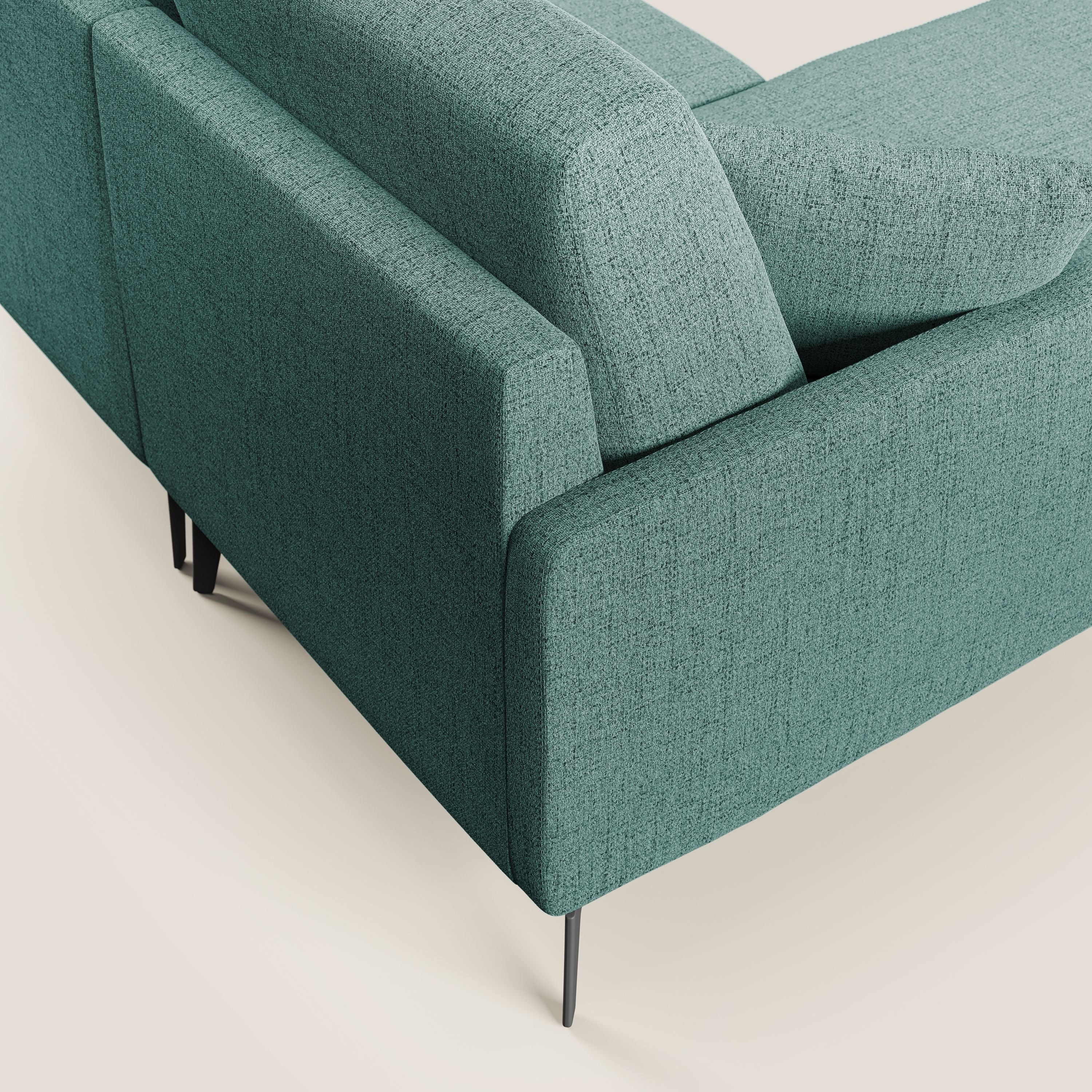 Saturno divano panoramico moderno in tessuto morbido impermeabile T03 verde acqua - divani.store