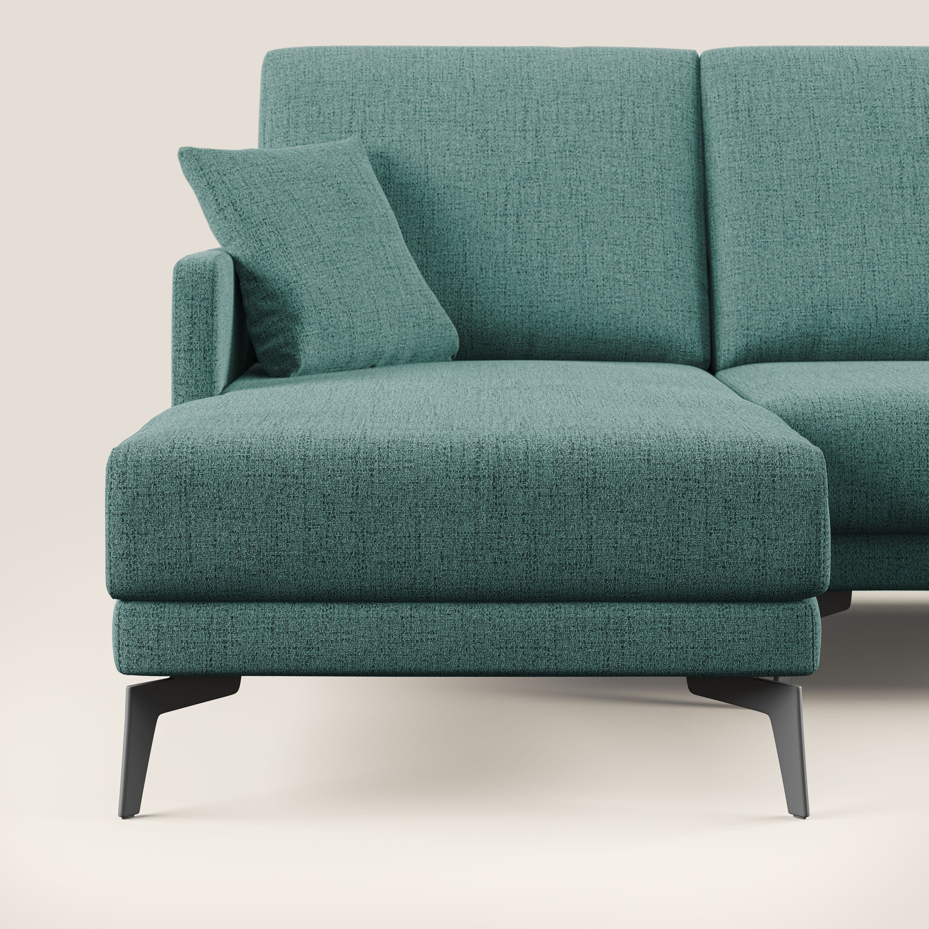 Saturno divano panoramico moderno in tessuto morbido impermeabile T03 verde acqua - divani.store