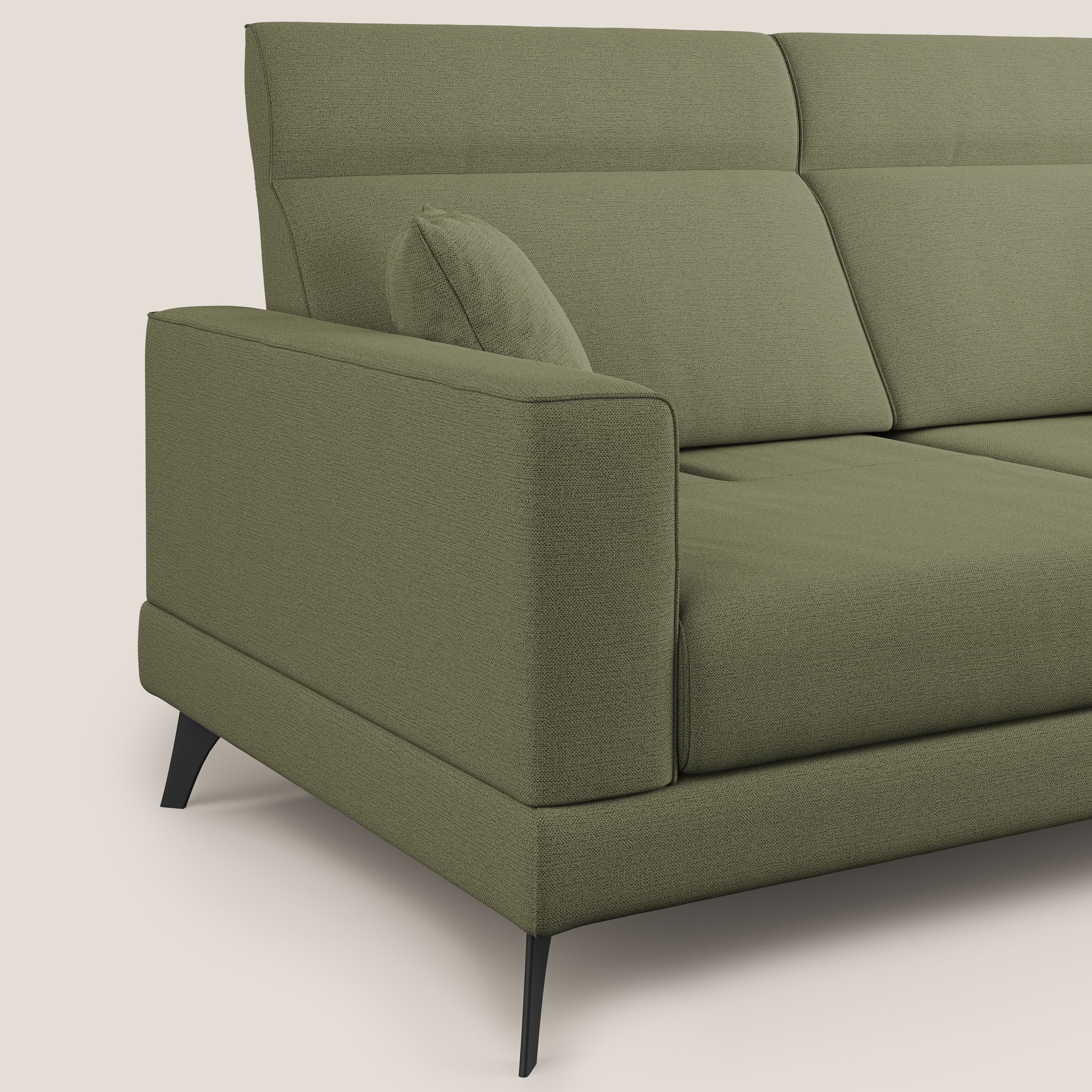 Slide Divano con schienali traslanti e poggiatesta in tessuto simil cotone impermeabile T19 verde - divani.store