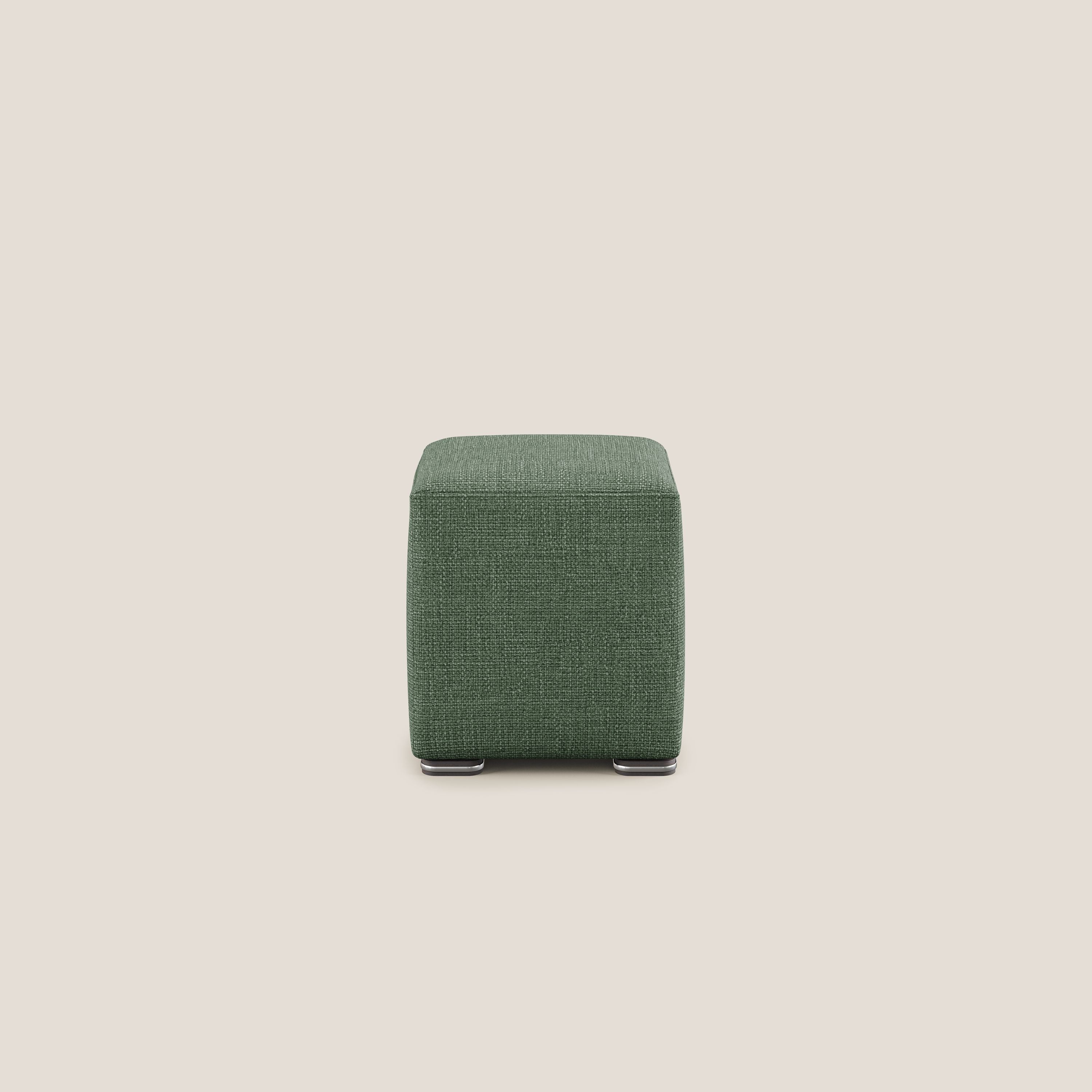 Cube pouf in morbido tessuto impermeabile ad intreccio melangiato T06 verde - divani.store