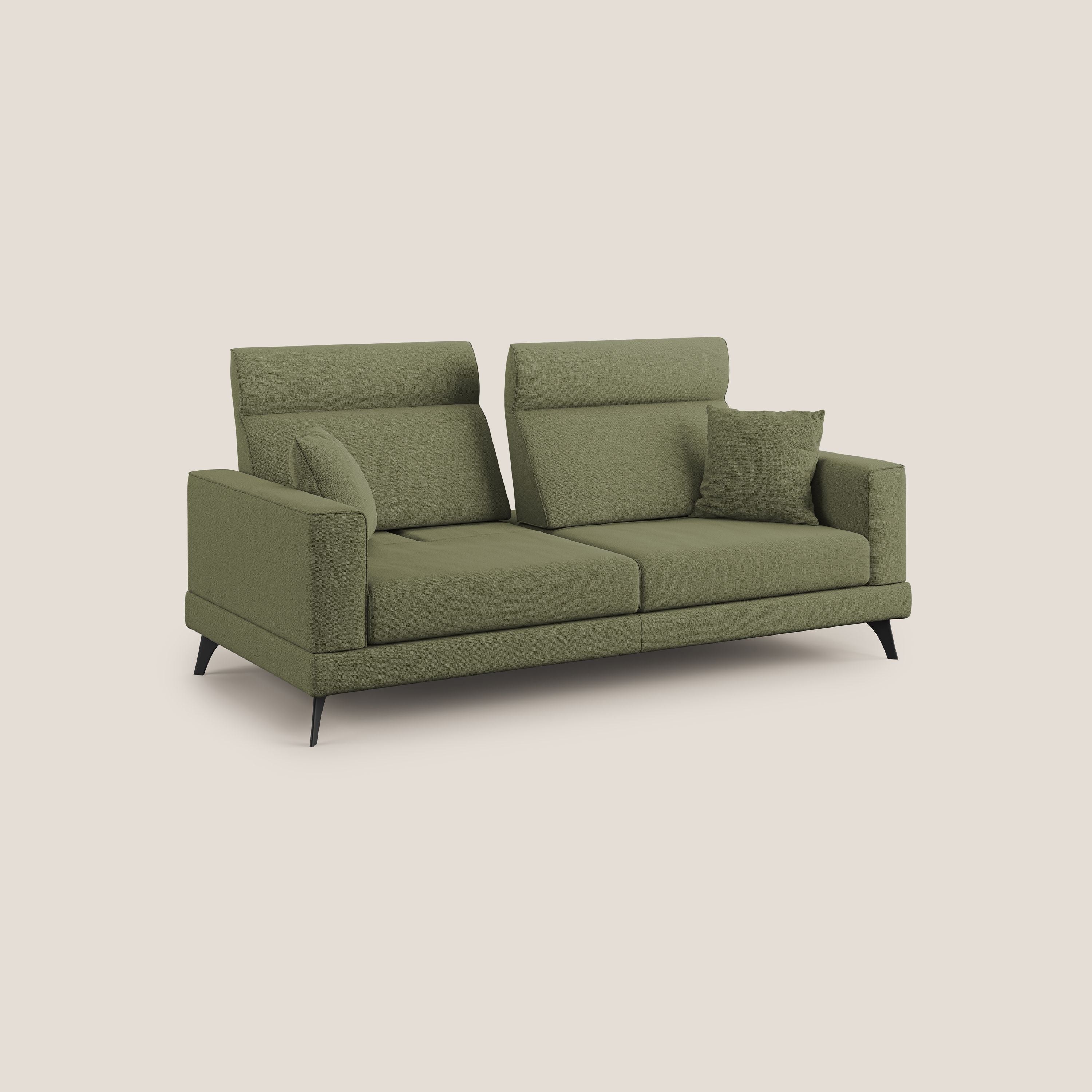 Slide Divano con schienali traslanti e poggiatesta in tessuto simil cotone impermeabile T19 verde - divani.store