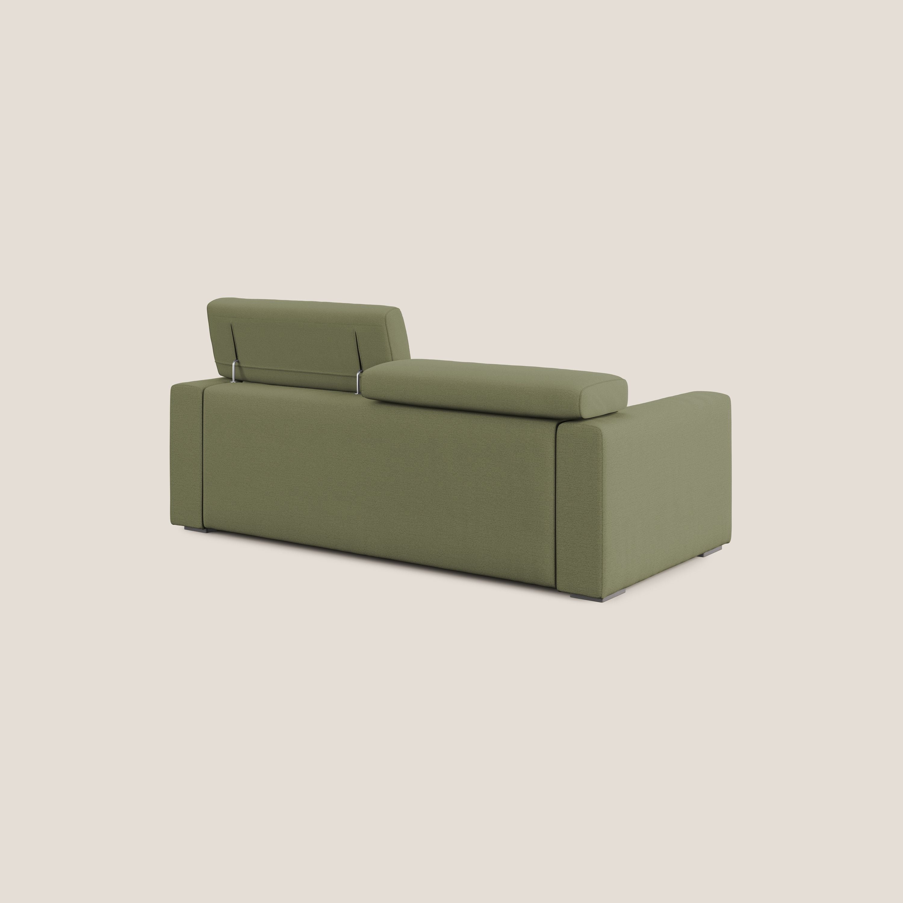 Dylan divano allungabile con pouf estraibile poggiapiedi in tessuto fiammato simil cotone impermeabile T19 verde - divani.store