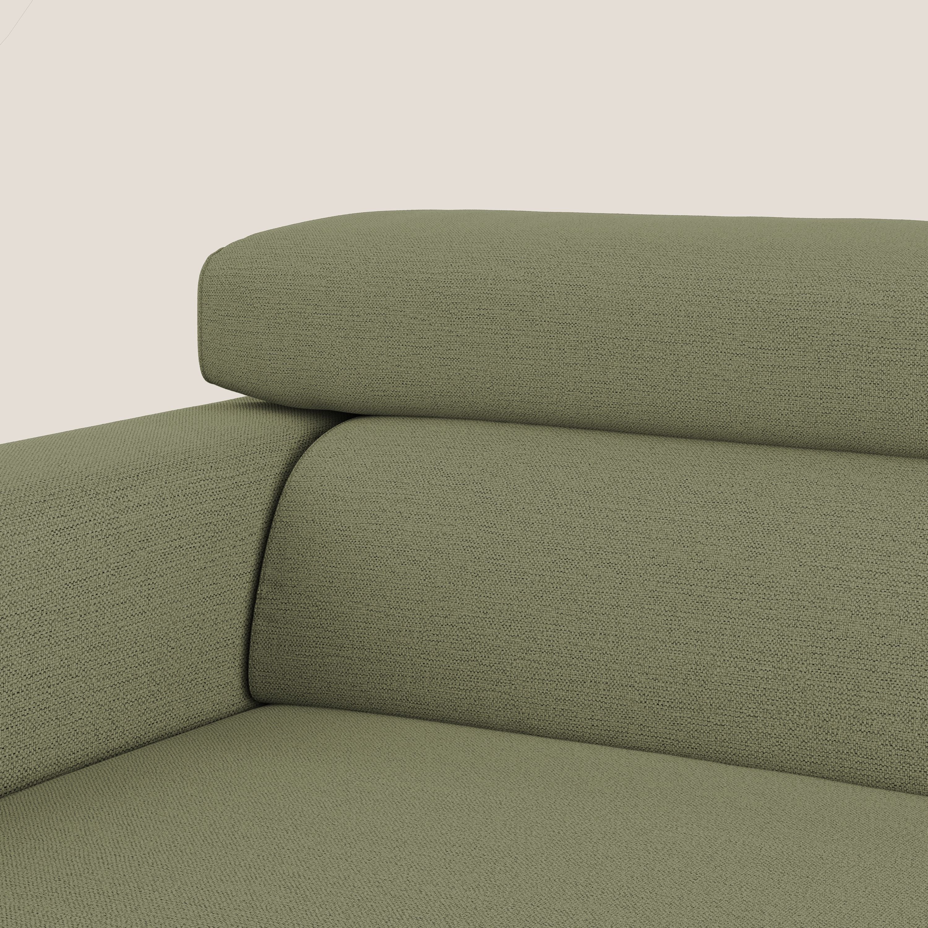 Dylan divano allungabile con pouf estraibile poggiapiedi in tessuto fiammato simil cotone impermeabile T19 verde - divani.store