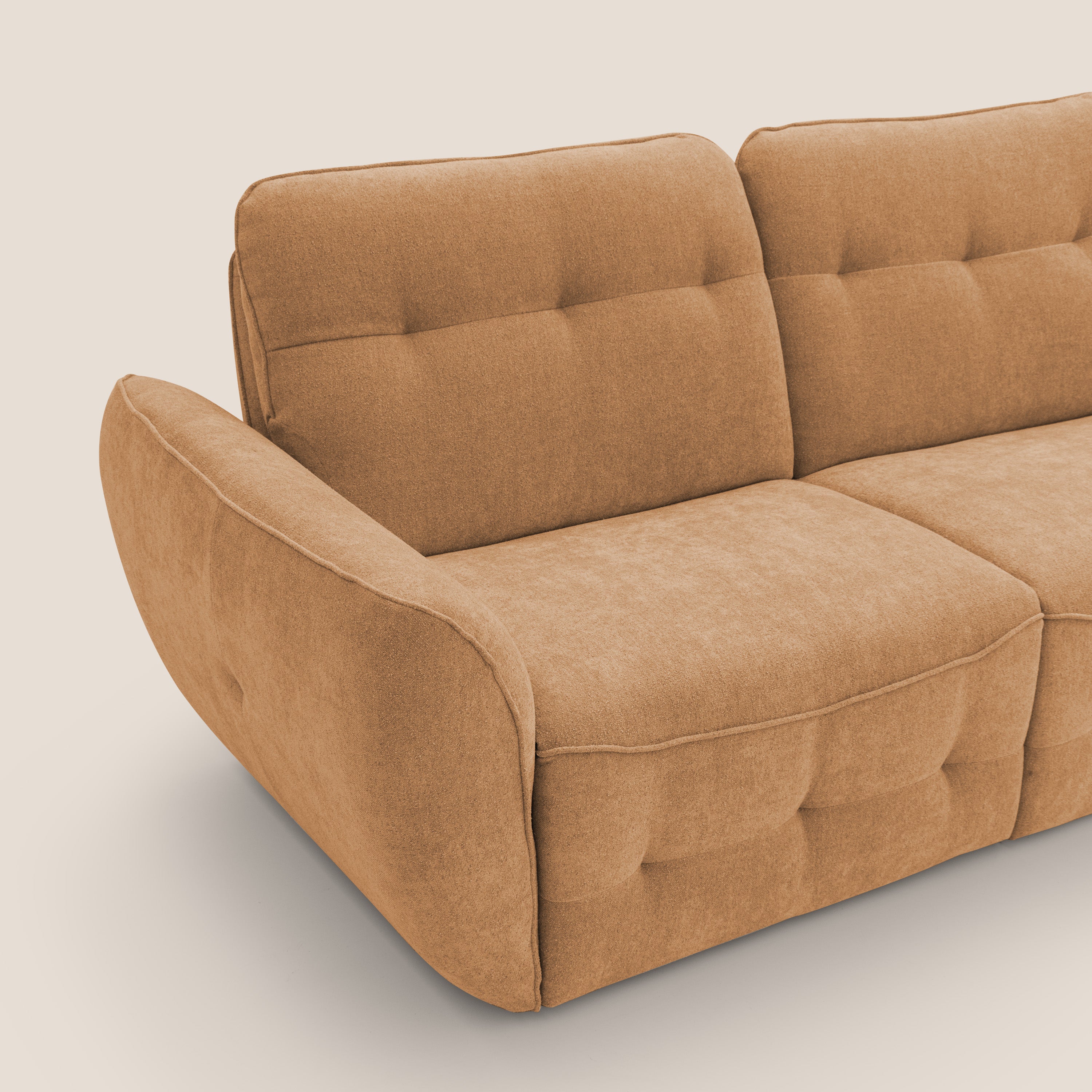 Cerbero divano angolare con pouf mobile in morbido bouclé impermeabile T07 arancio - divani.store