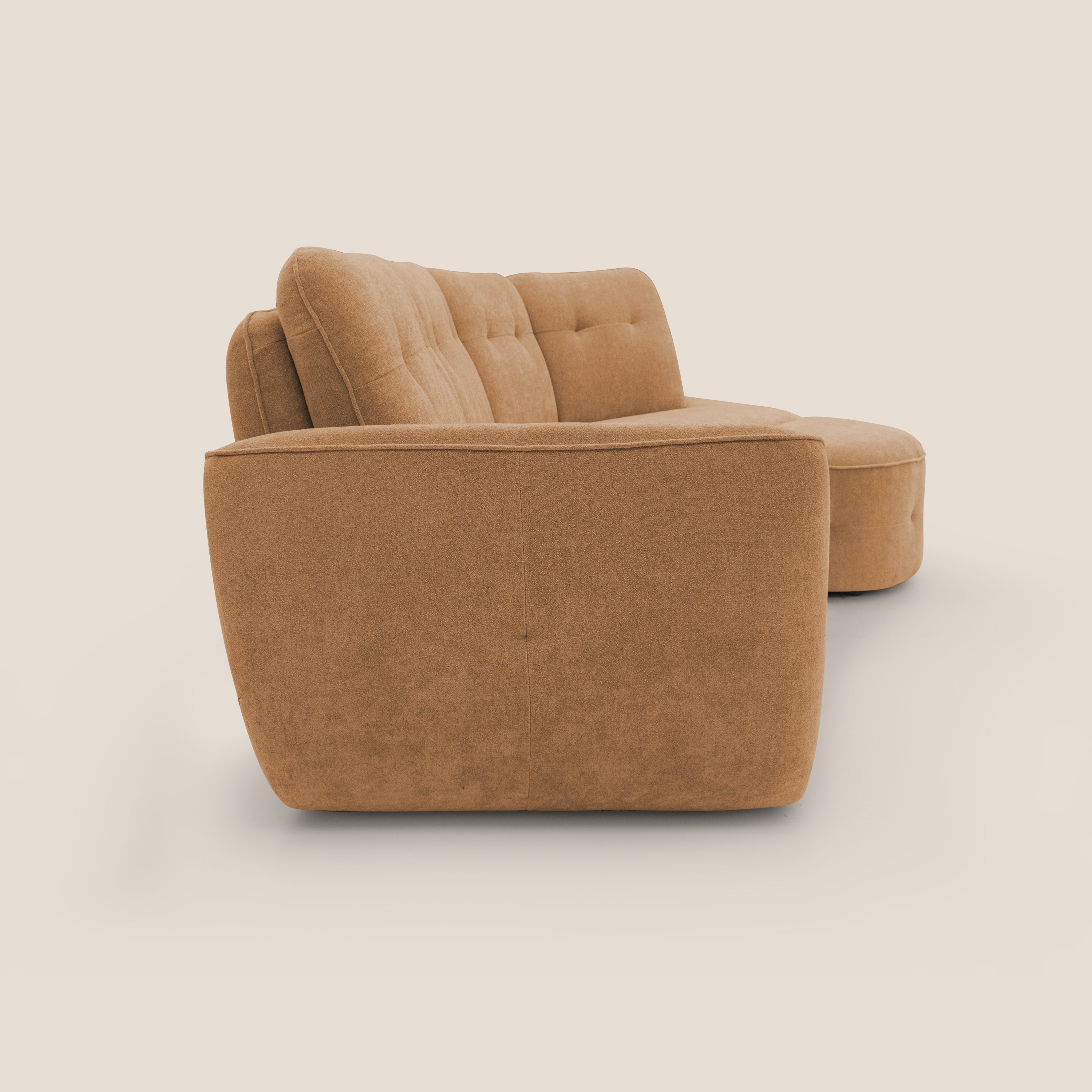 Cerbero divano angolare con pouf mobile in morbido bouclé impermeabile T07 arancio - divani.store