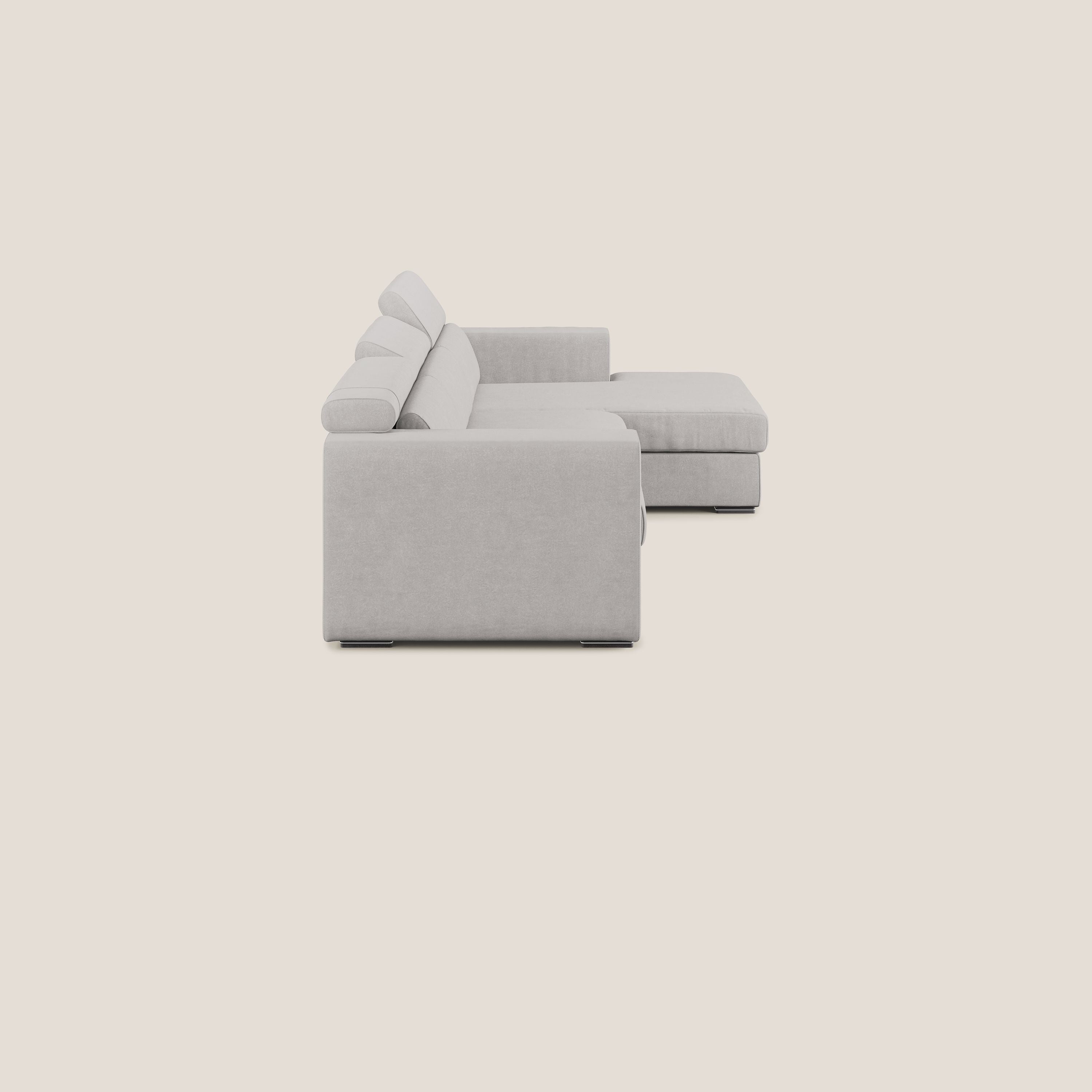 Vegas divano angolare con poggiatesta reclinabili in microfibra impermeabile T11 grigio chiaro - divani.store