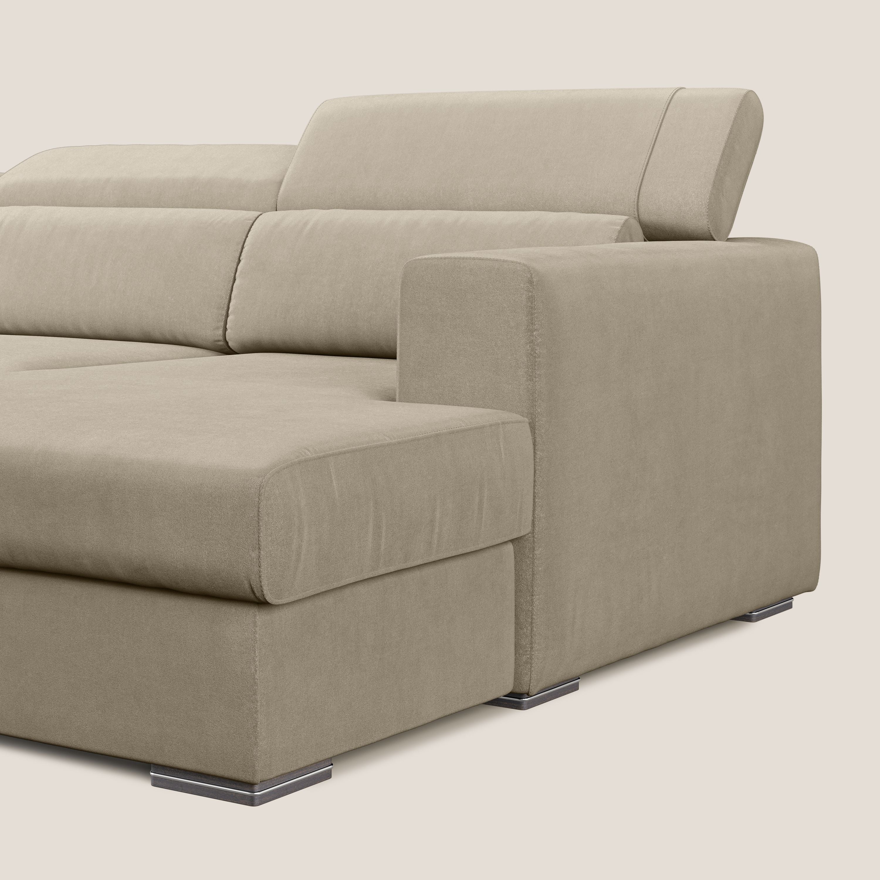 Vegas divano angolare con poggiatesta reclinabili in microfibra impermeabile T11 tortora - divani.store