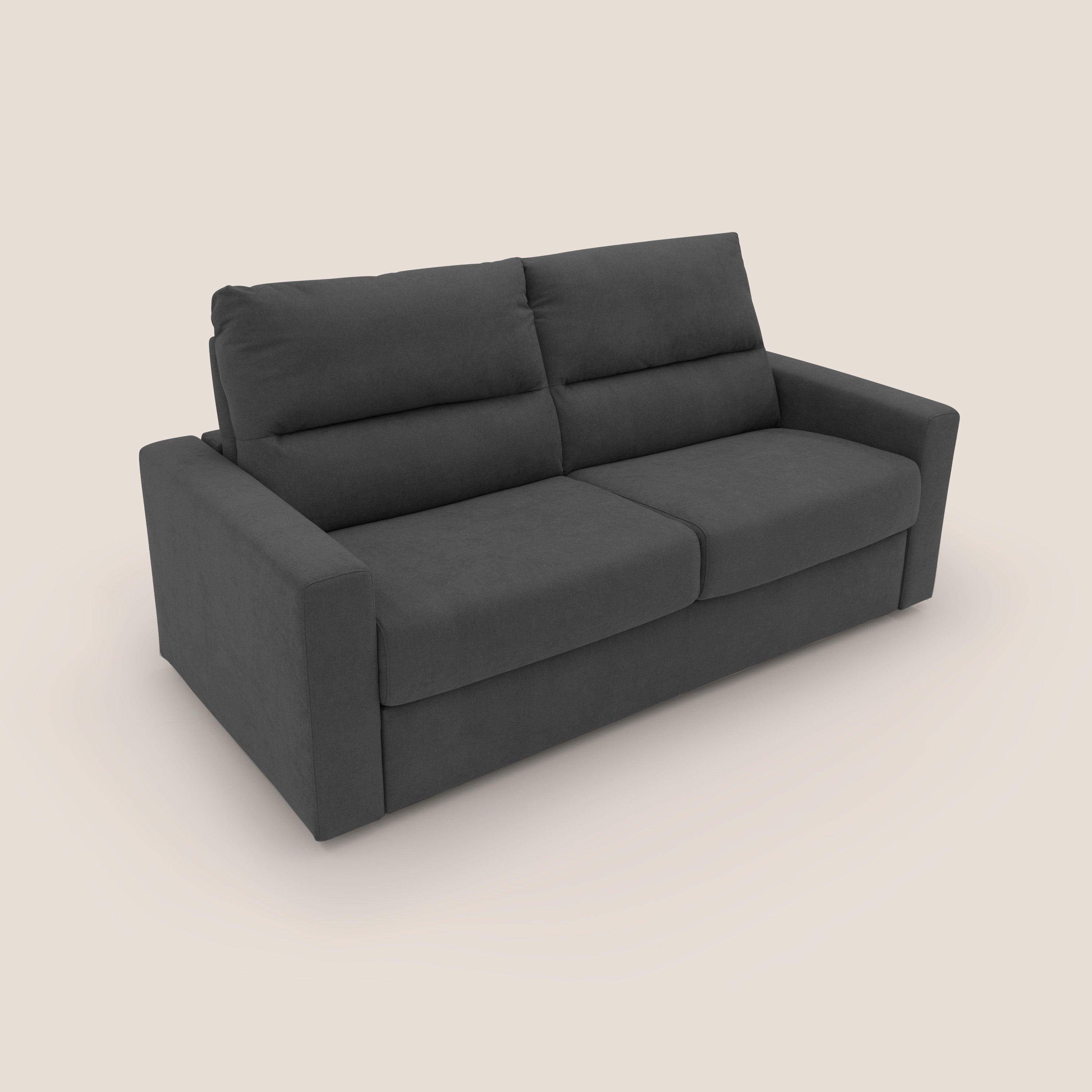 Paloma divano letto con materasso alto 18 cm con Aloe Vera in tessuto impermeabile nero - divani.store