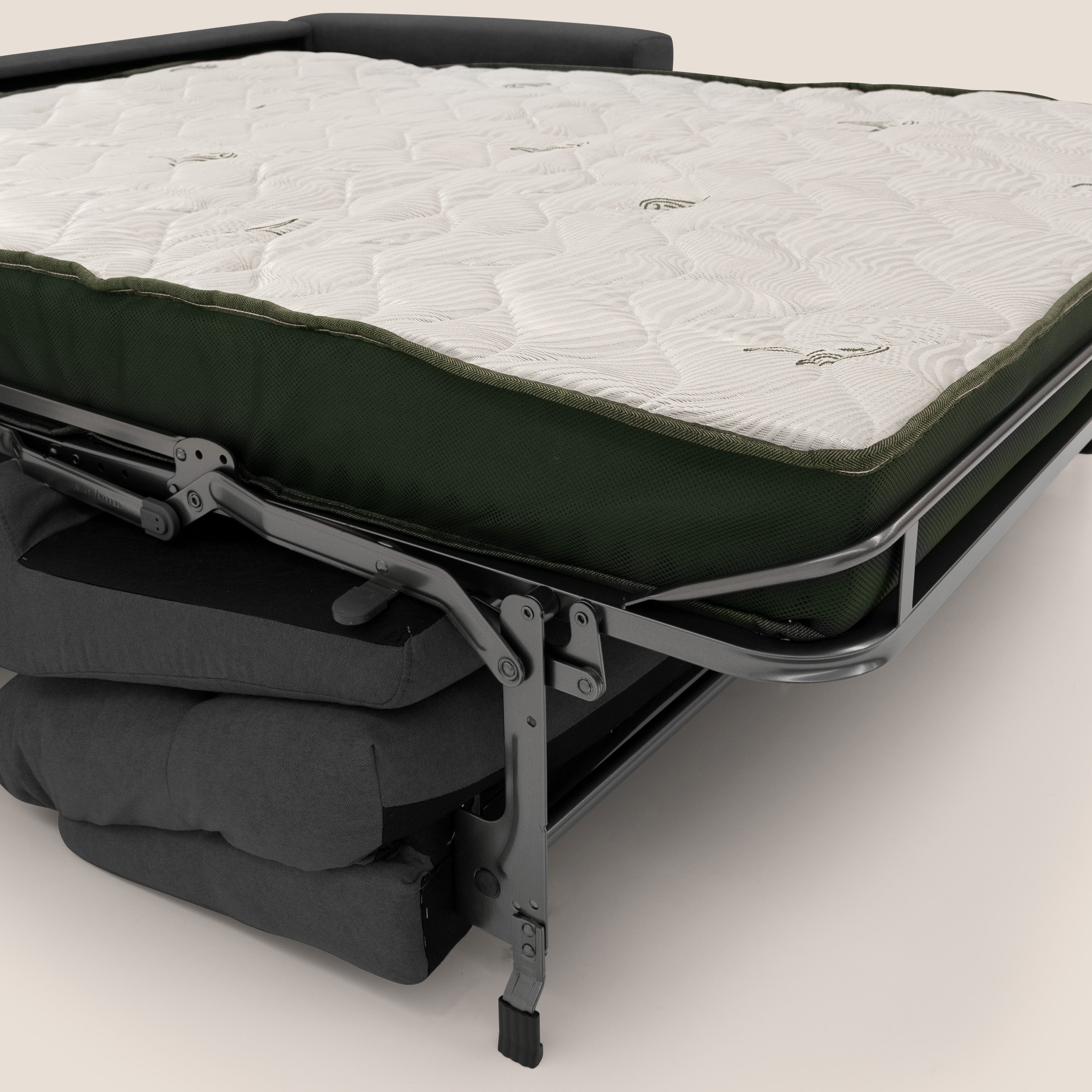 Paloma divano letto con materasso alto 18 cm con Aloe Vera in tessuto impermeabile nero - divani.store