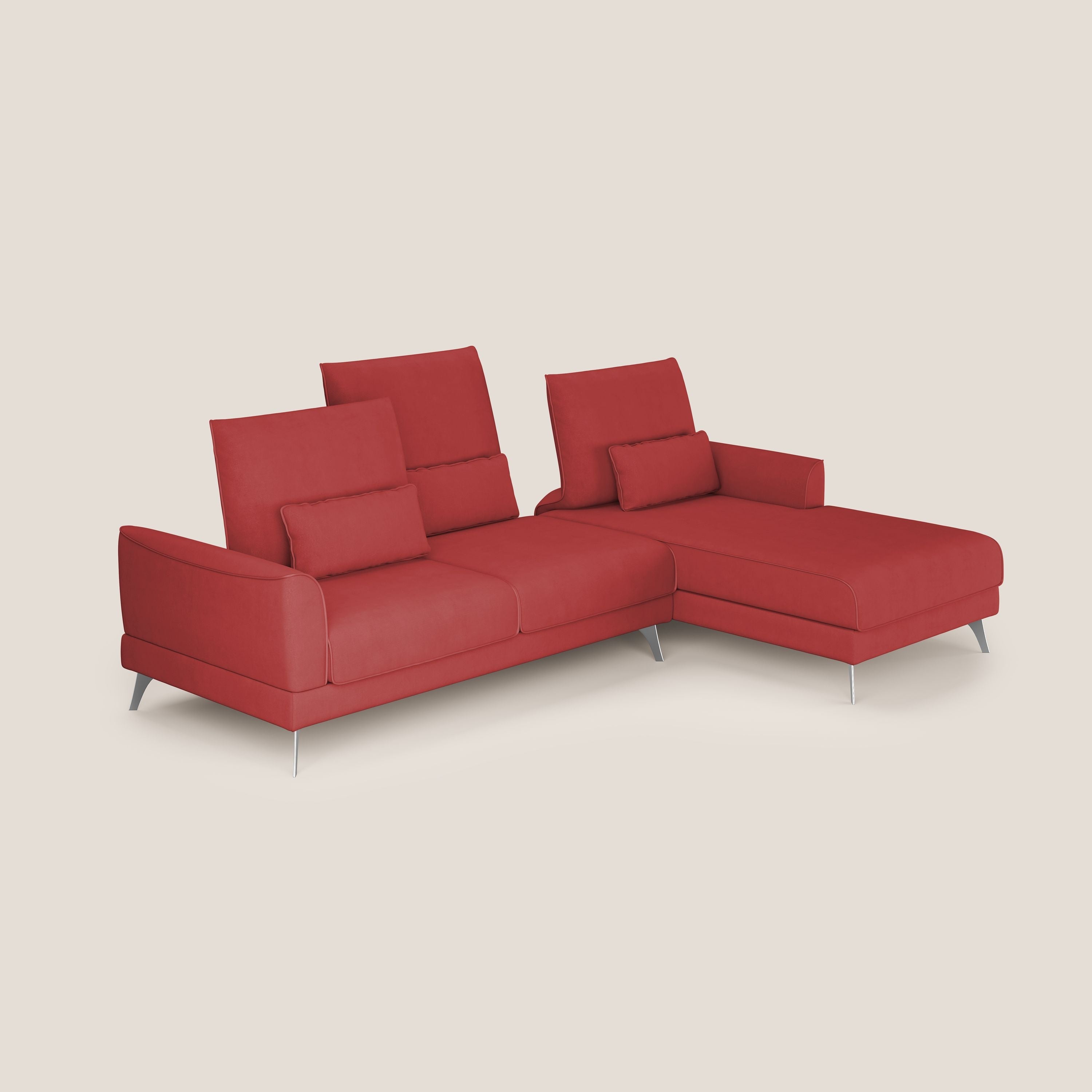 Tommy Divano angolare con relax e schienali traslanti in microfibra smacchiabile T11 rosso - divani.store