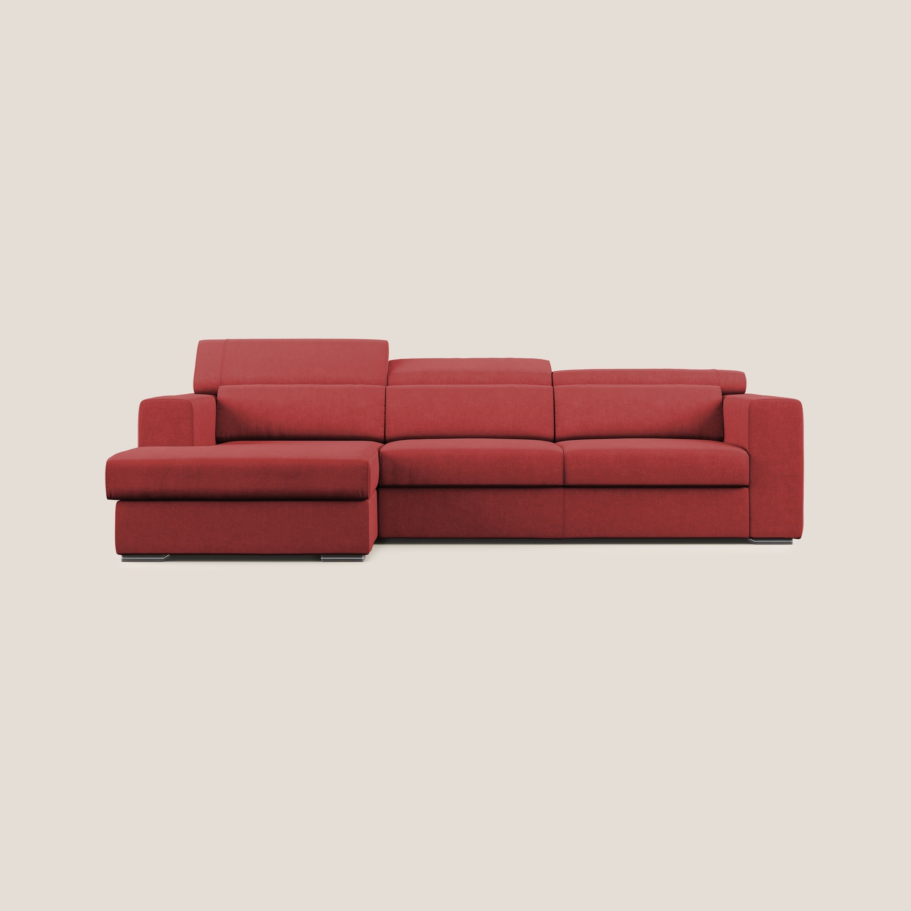 Vegas divano angolare con poggiatesta reclinabili in microfibra impermeabile T11 rosso - divani.store