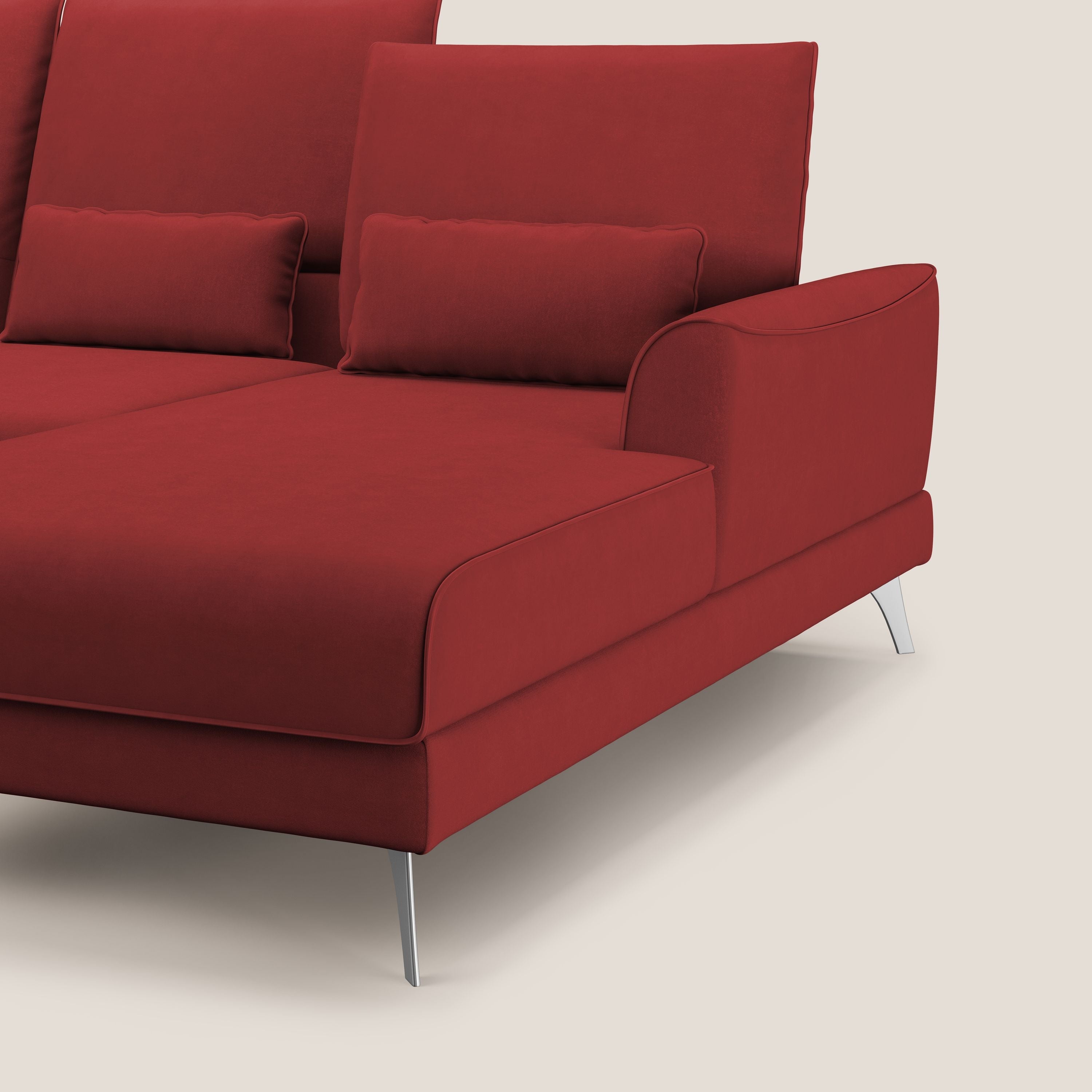 Tommy Divano angolare con relax e schienali traslanti in microfibra smacchiabile T11 rosso - divani.store