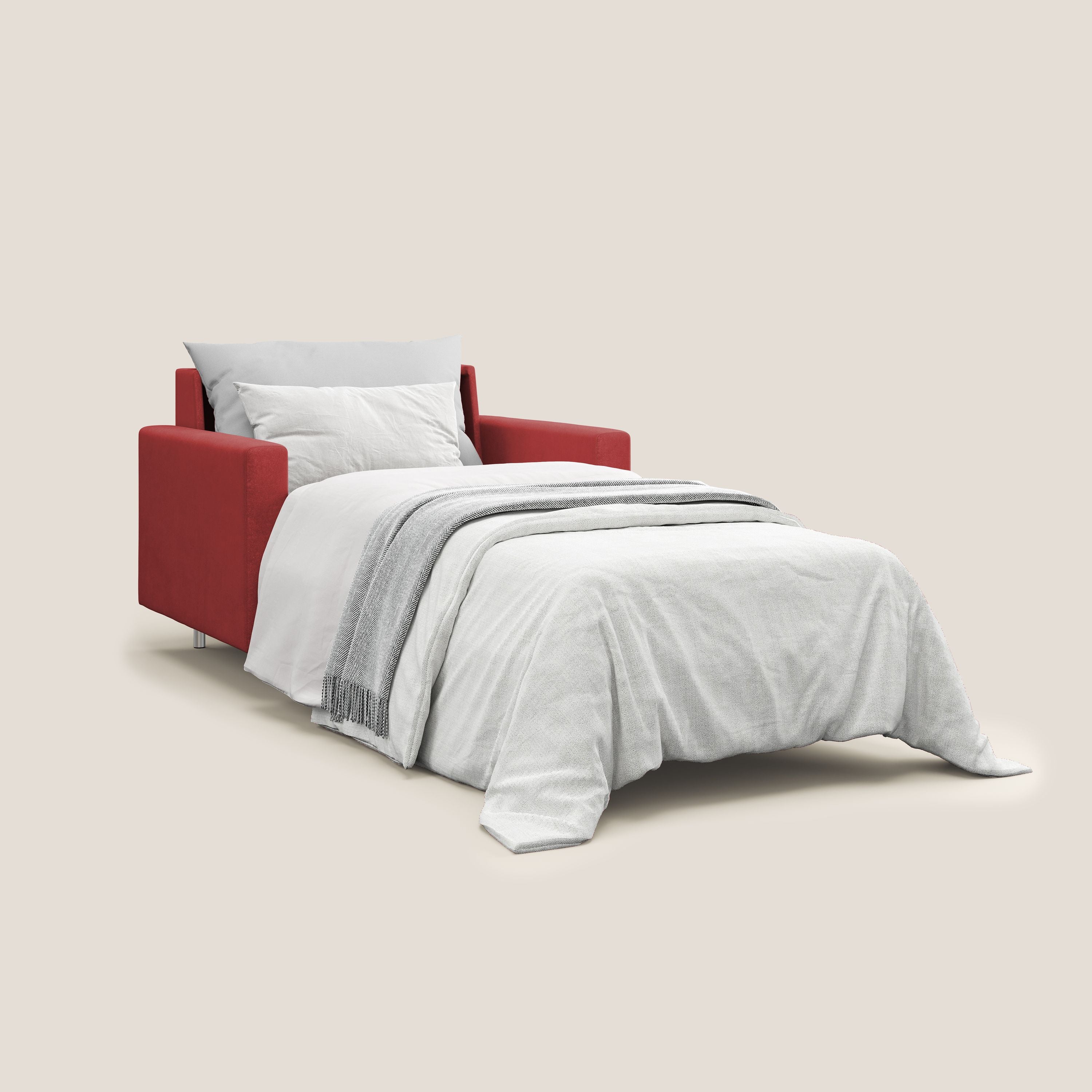 Megan poltrona letto in microfibra smacchiabile T11 rosso - divani.store