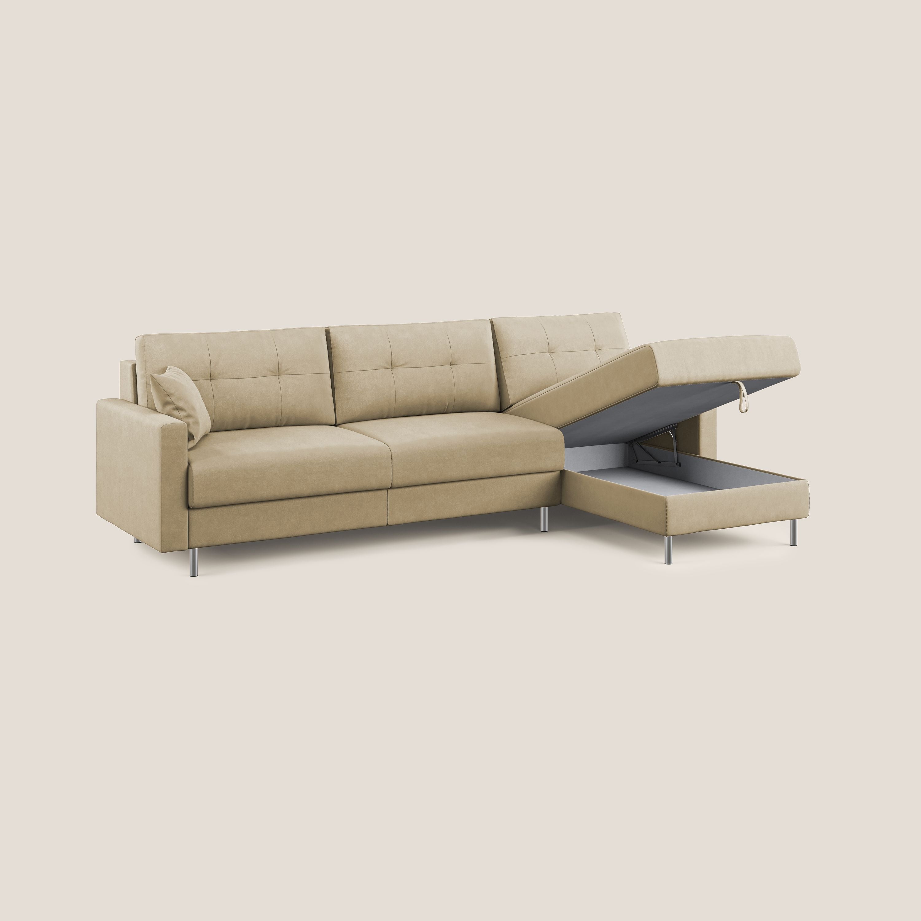 Megan divano letto angolare in microfibra smacchiabile T11 beige - divani.store