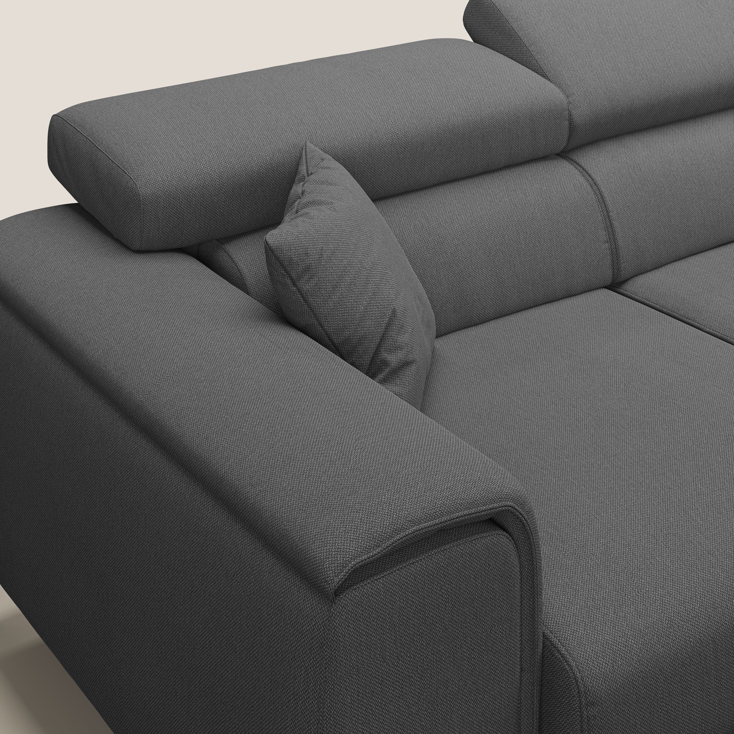 Fusion Divano angolare con sedute scorrevoli in tessuto morbido smacchiabile T05 antracite - divani.store