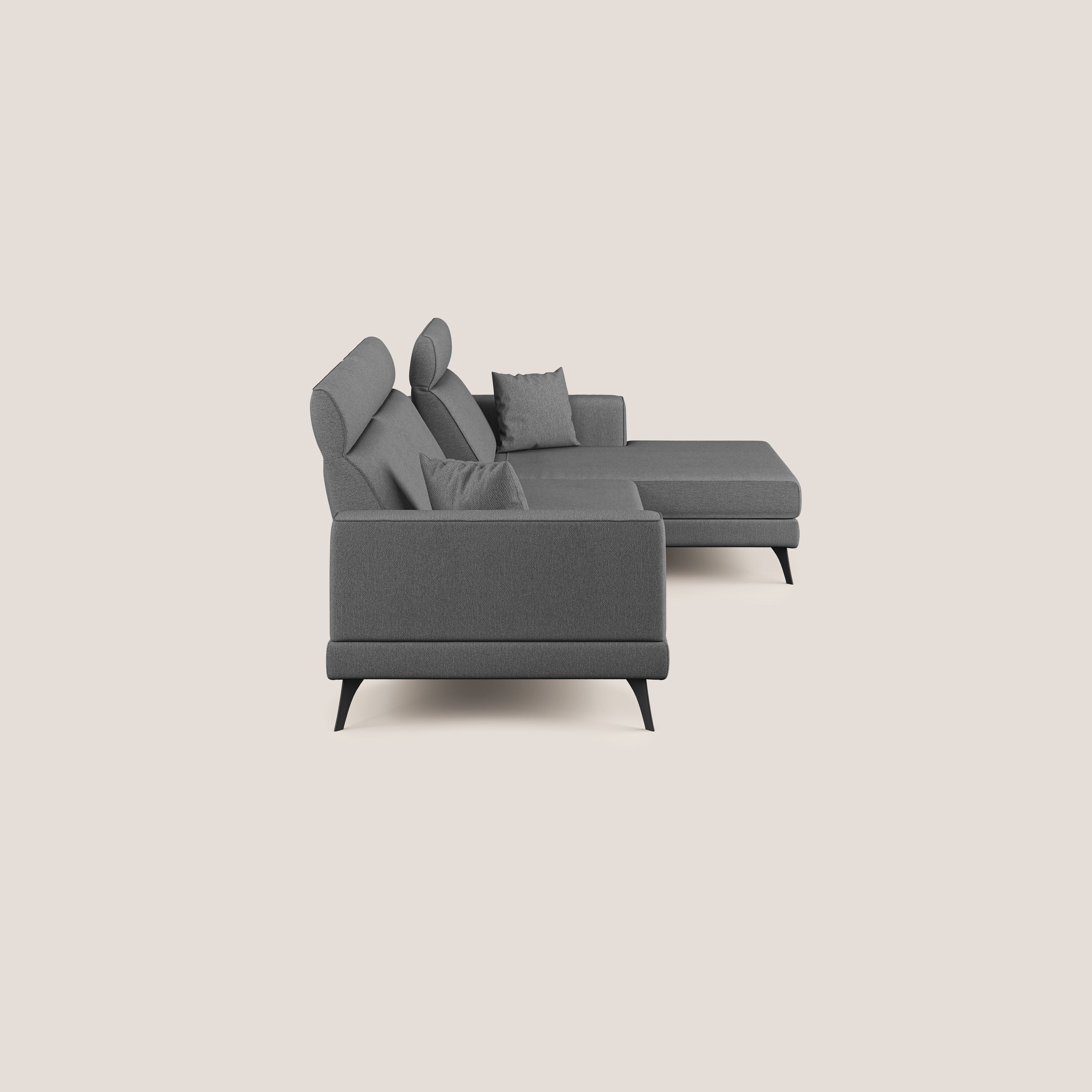 Slide Divano angolare con schienali traslanti e poggiatesta regolabili in tessuto smacchiabile T05 antracite - divani.store