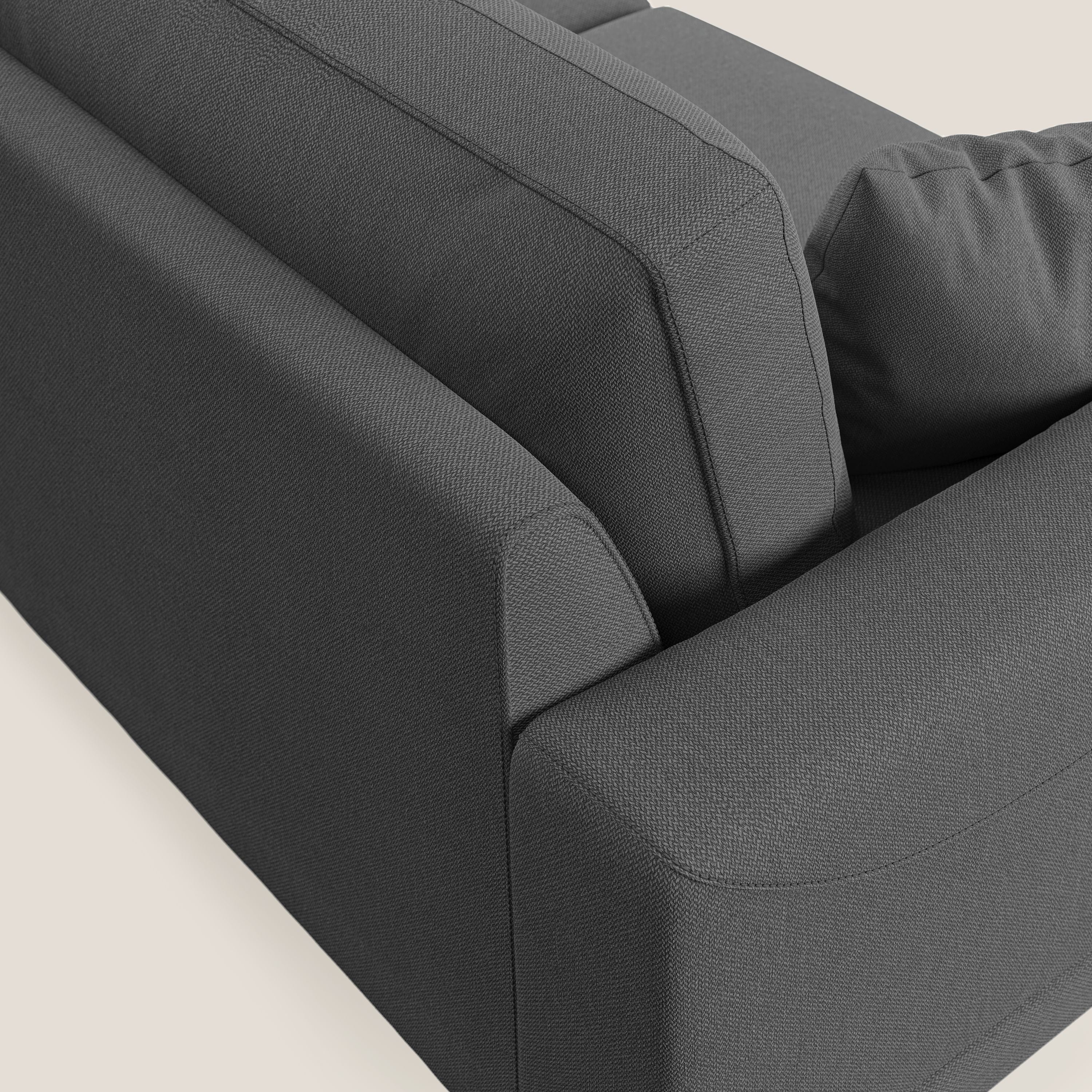 Dorian divano moderno angolare con penisola in tessuto morbido antimacchia T05 antracite - divani.store