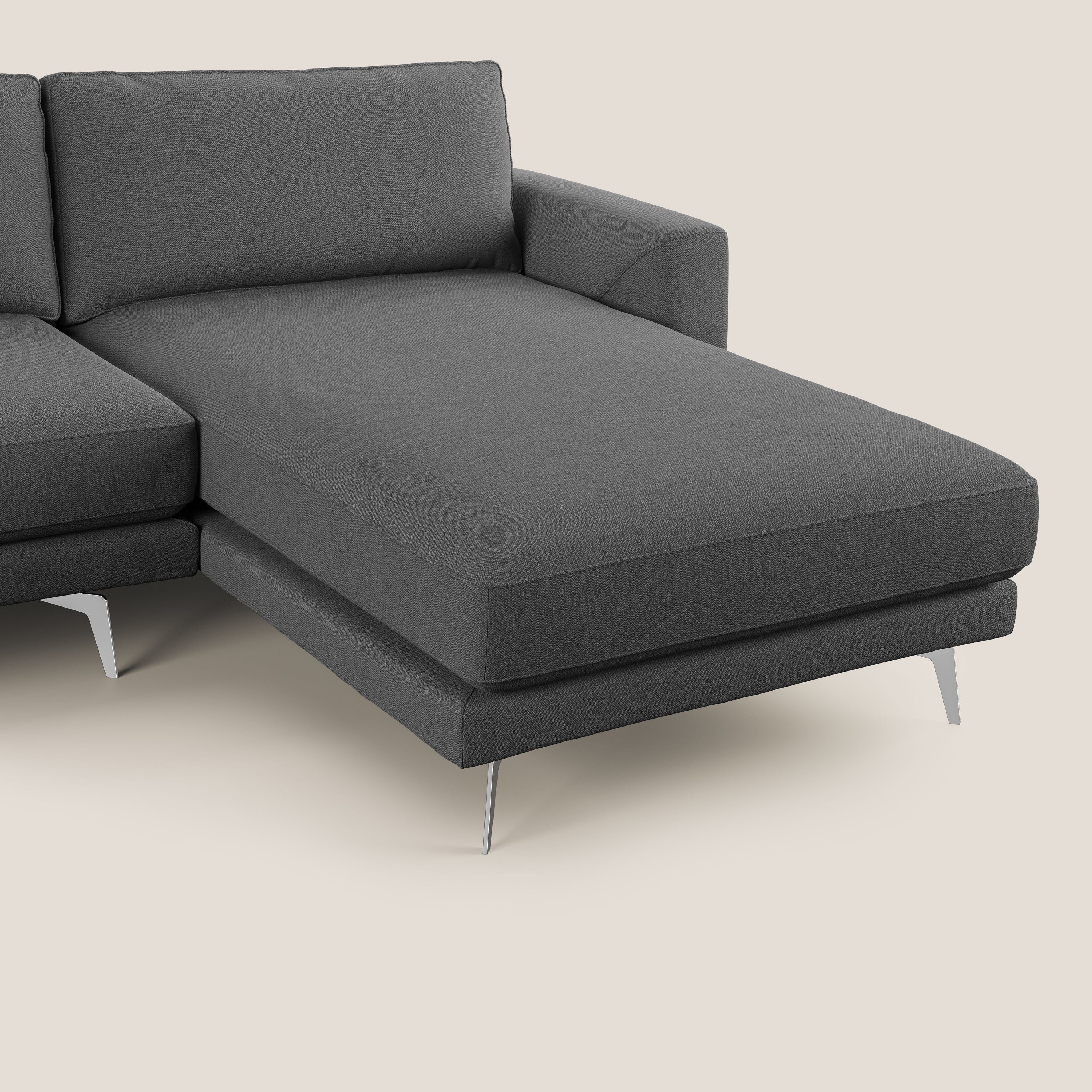 Dorian divano moderno angolare con penisola in tessuto morbido antimacchia T05 antracite - divani.store