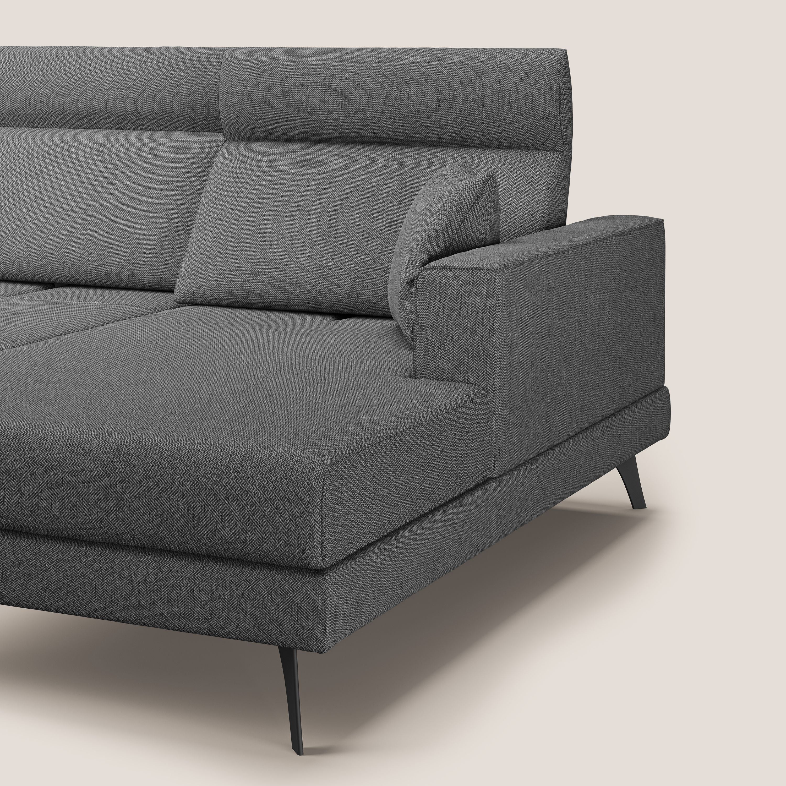 Slide Divano angolare con schienali traslanti e poggiatesta regolabili in tessuto smacchiabile T05 antracite - divani.store