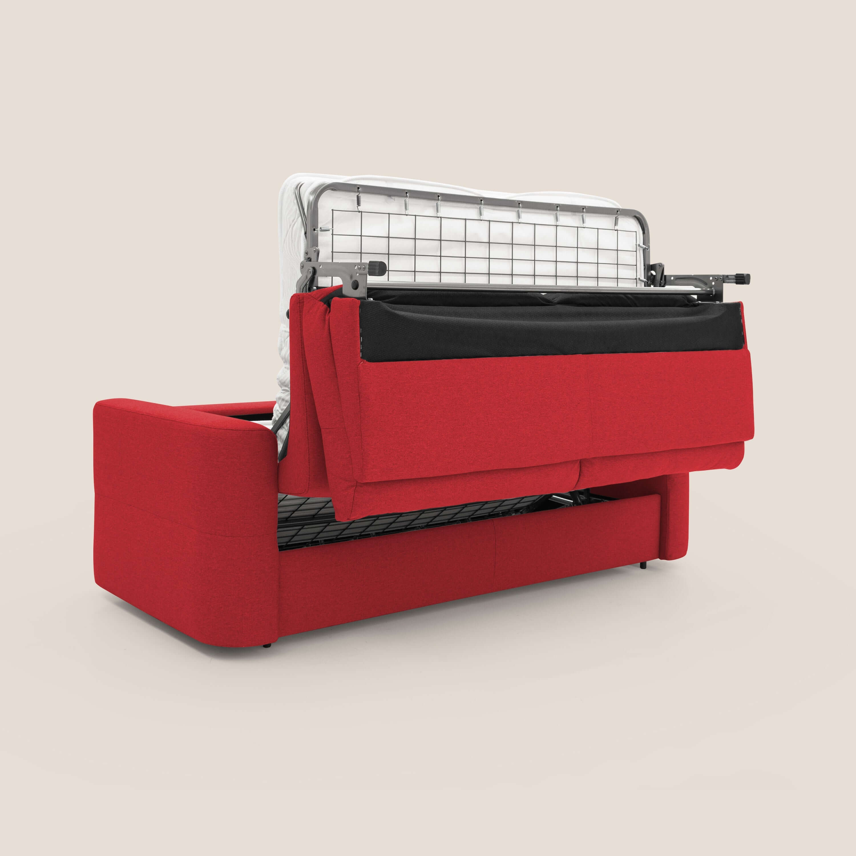 Cupido Divano letto materasso H18 cm e schienale alto in tessuto impermeabile simil cotone T13 rosso - divani.store