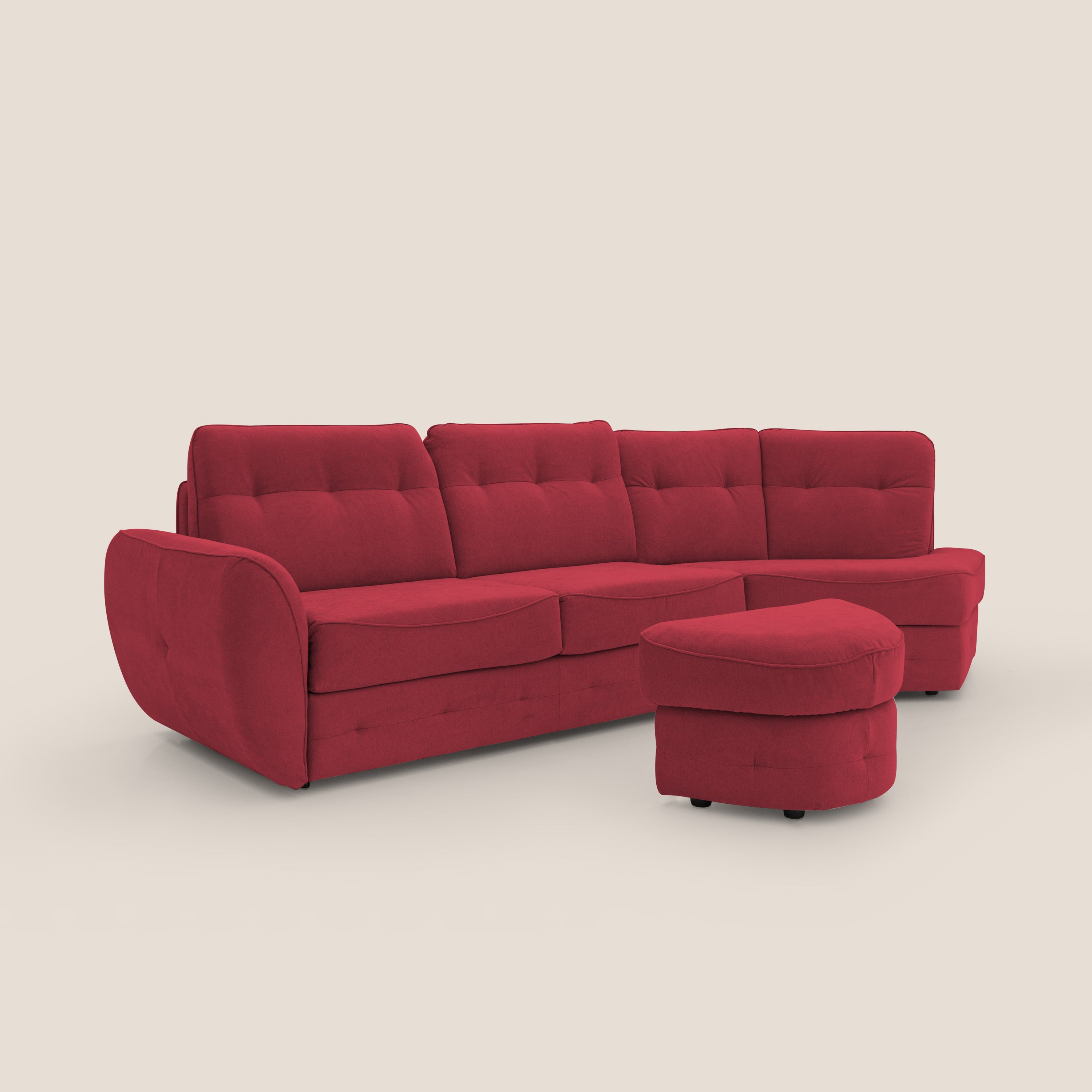 Zeus divano letto angolare con materasso H18 cm pouf mobile in tessuto impermeabile T02 - divani.store