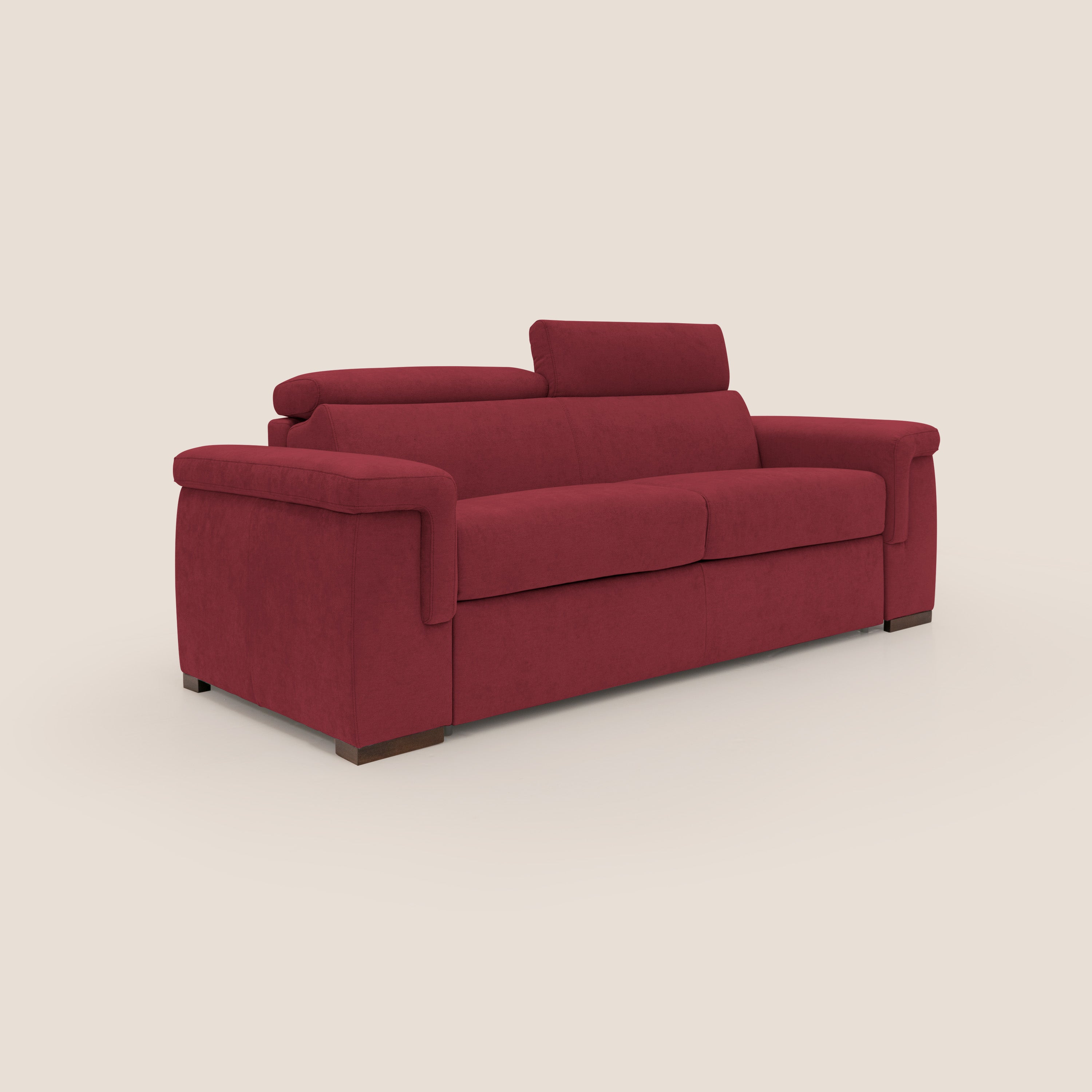 Giunone divano letto con materasso alto 18 cm e poggiatesta reclinabili in tessuto impermeabile T02 rosso - divani.store