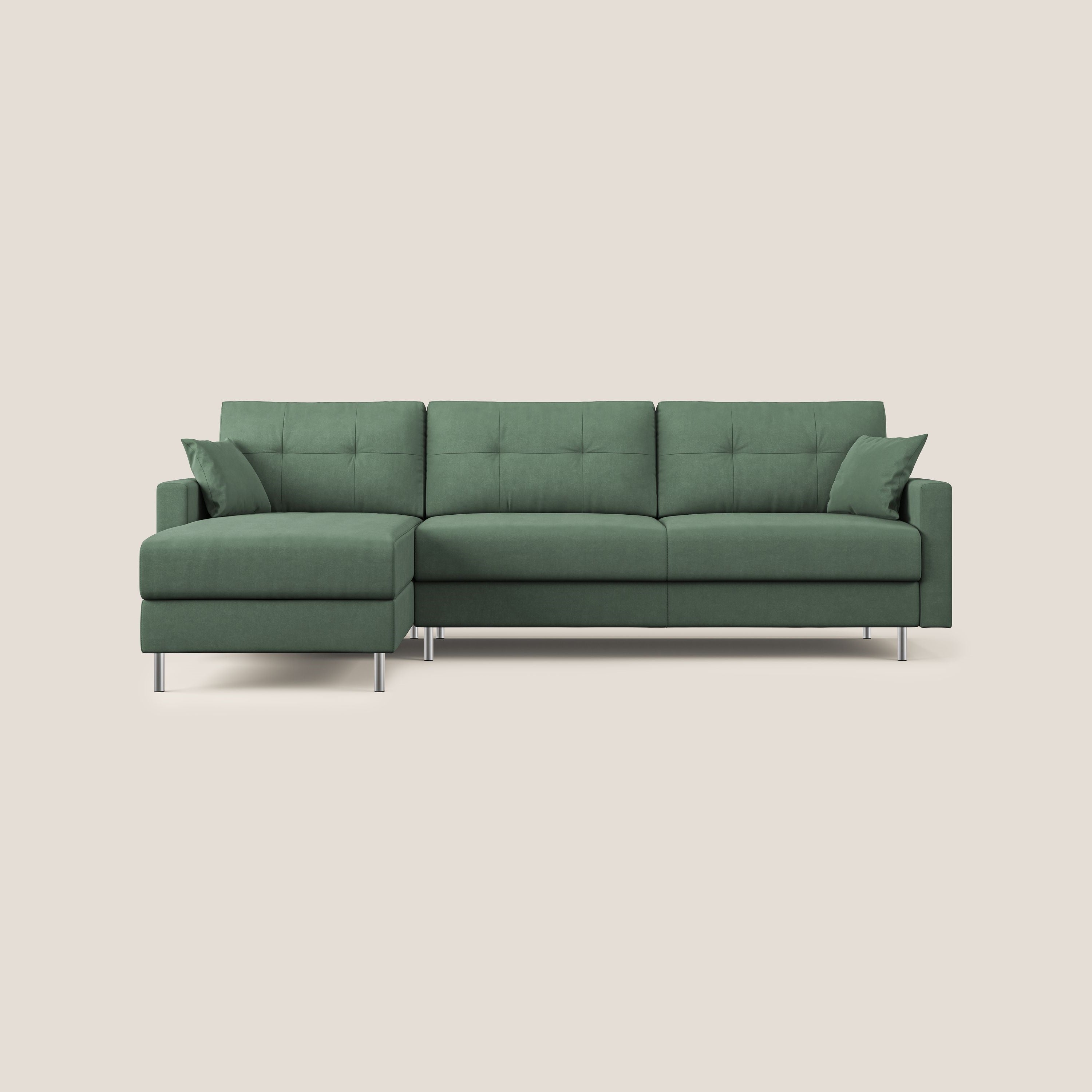 Megan divano letto angolare in microfibra smacchiabile T11 verde - divani.store
