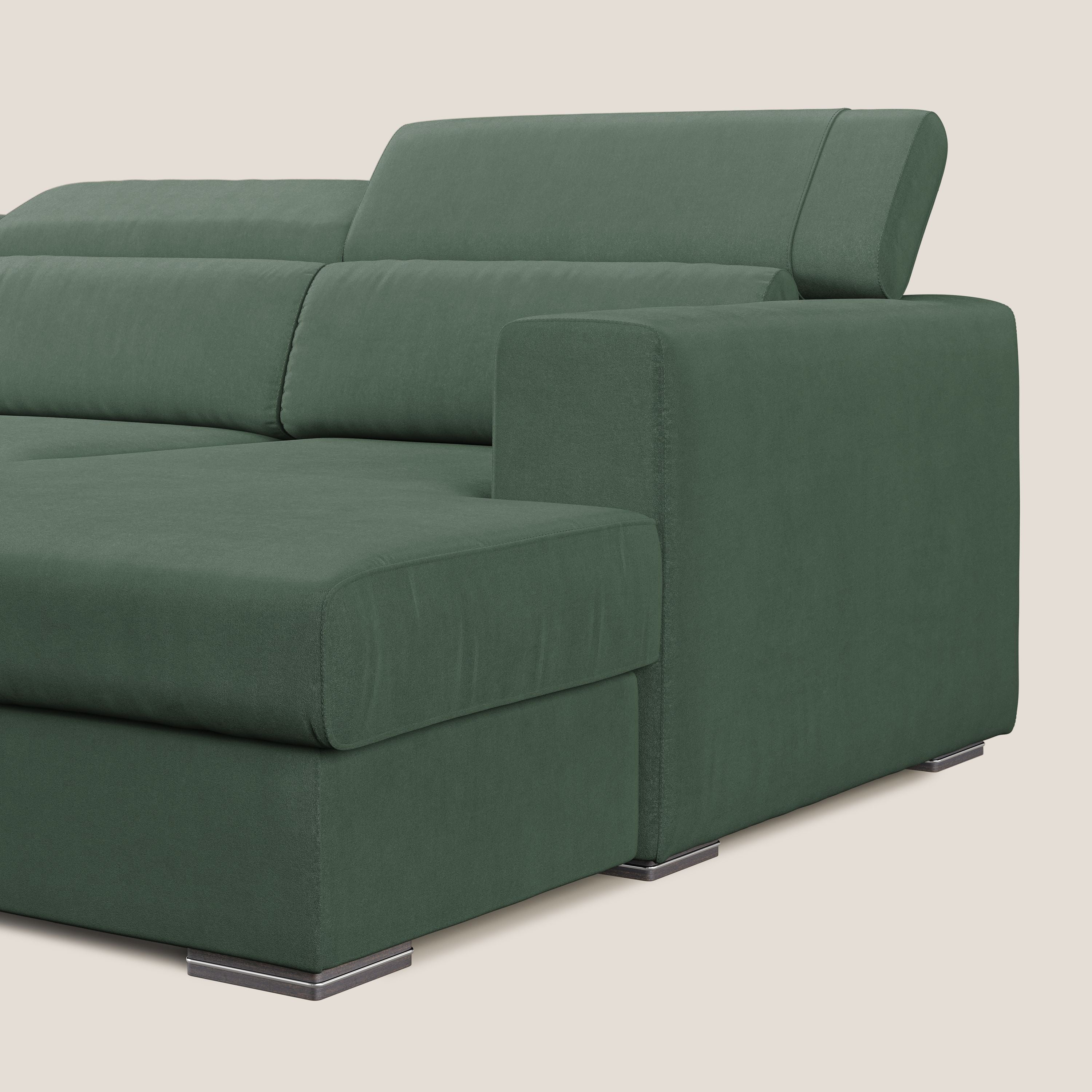 Vegas divano angolare con poggiatesta reclinabili in microfibra impermeabile T11 verde - divani.store