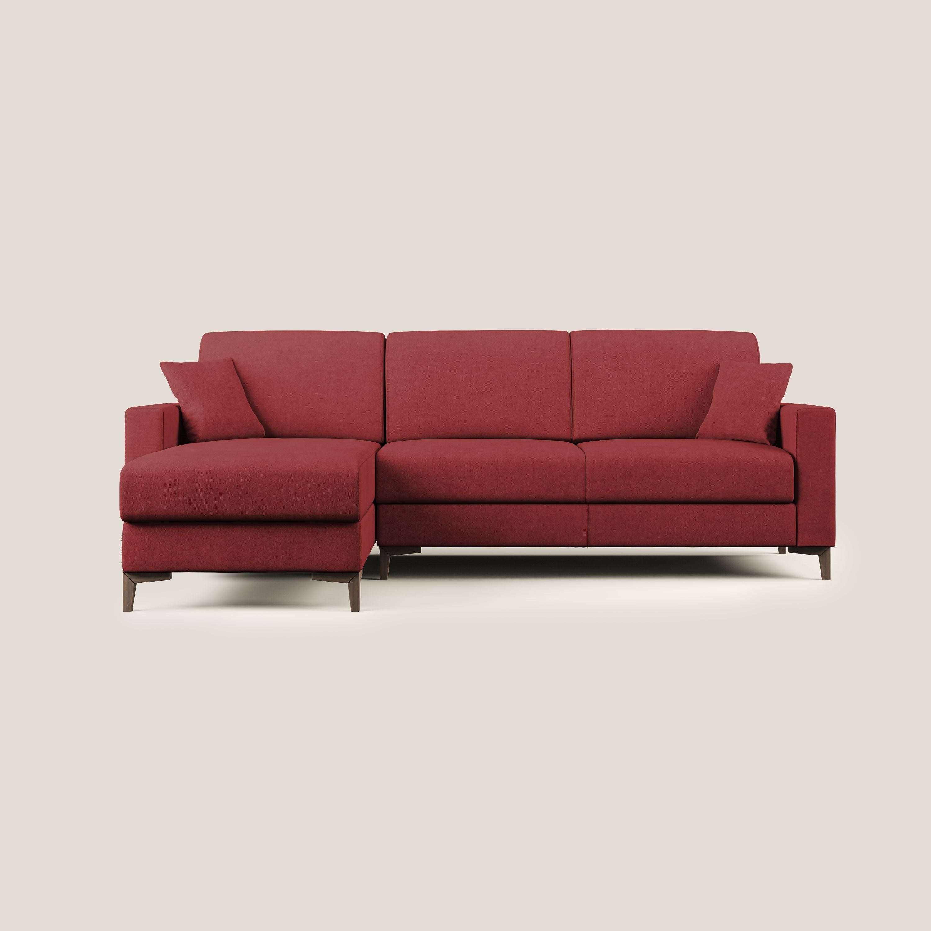 Kafka divano letto angolare in morbido tessuto impermeabile T02 rosso - divani.store