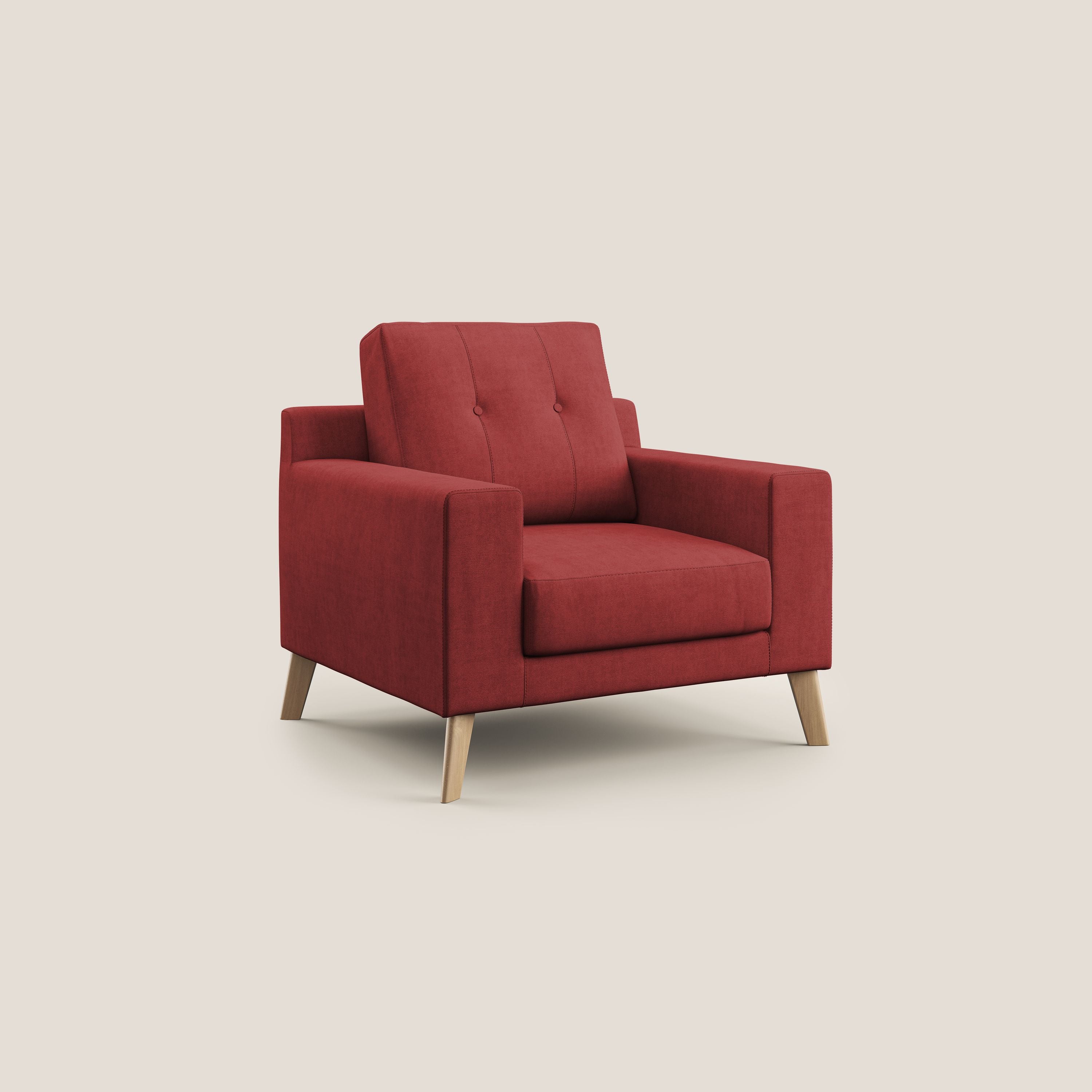 Danish poltroncina in tessuto morbido impermeabile T02 rosso - divani.store