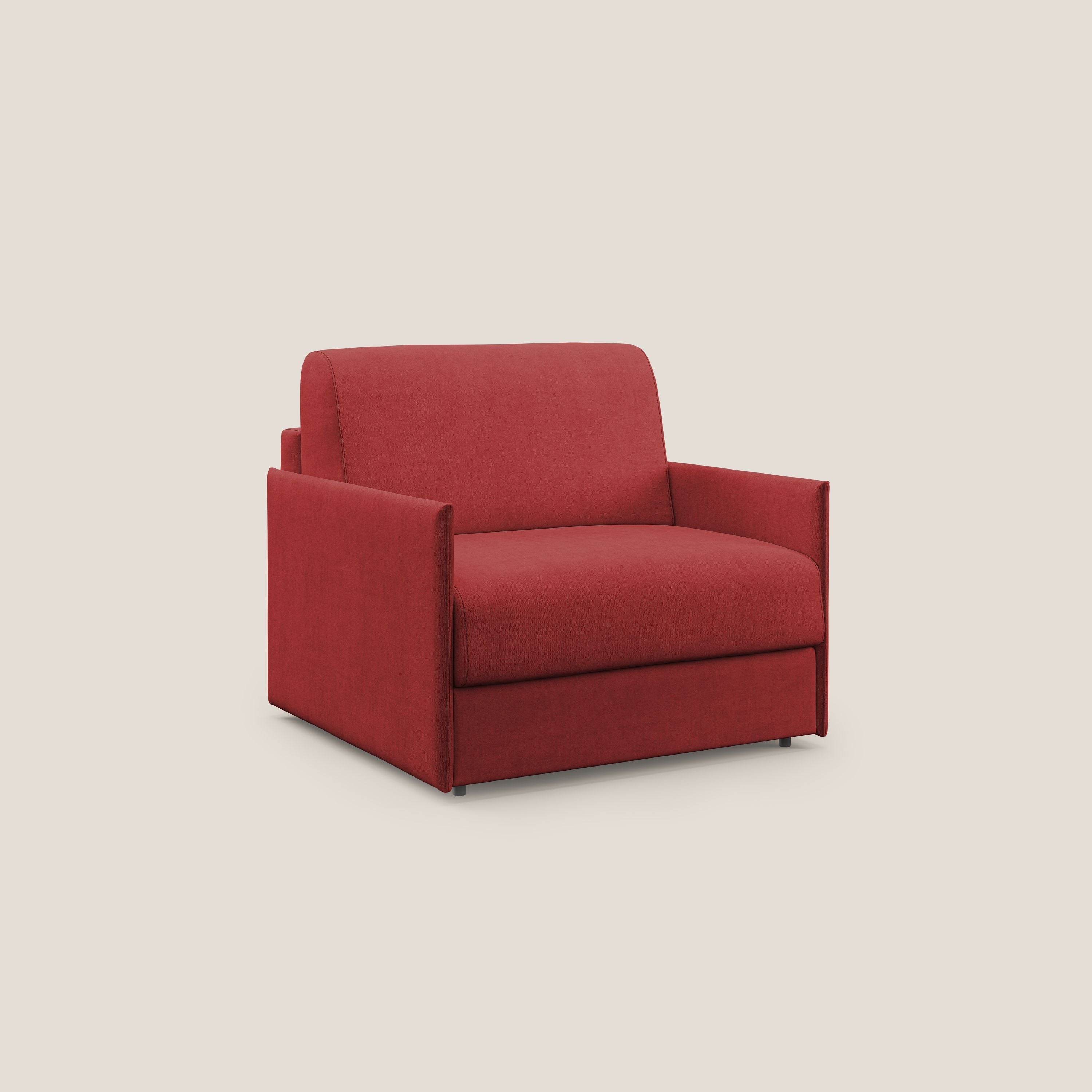 Evans poltrona letto in morbido tessuto impermeabile T02 rosso - divani.store