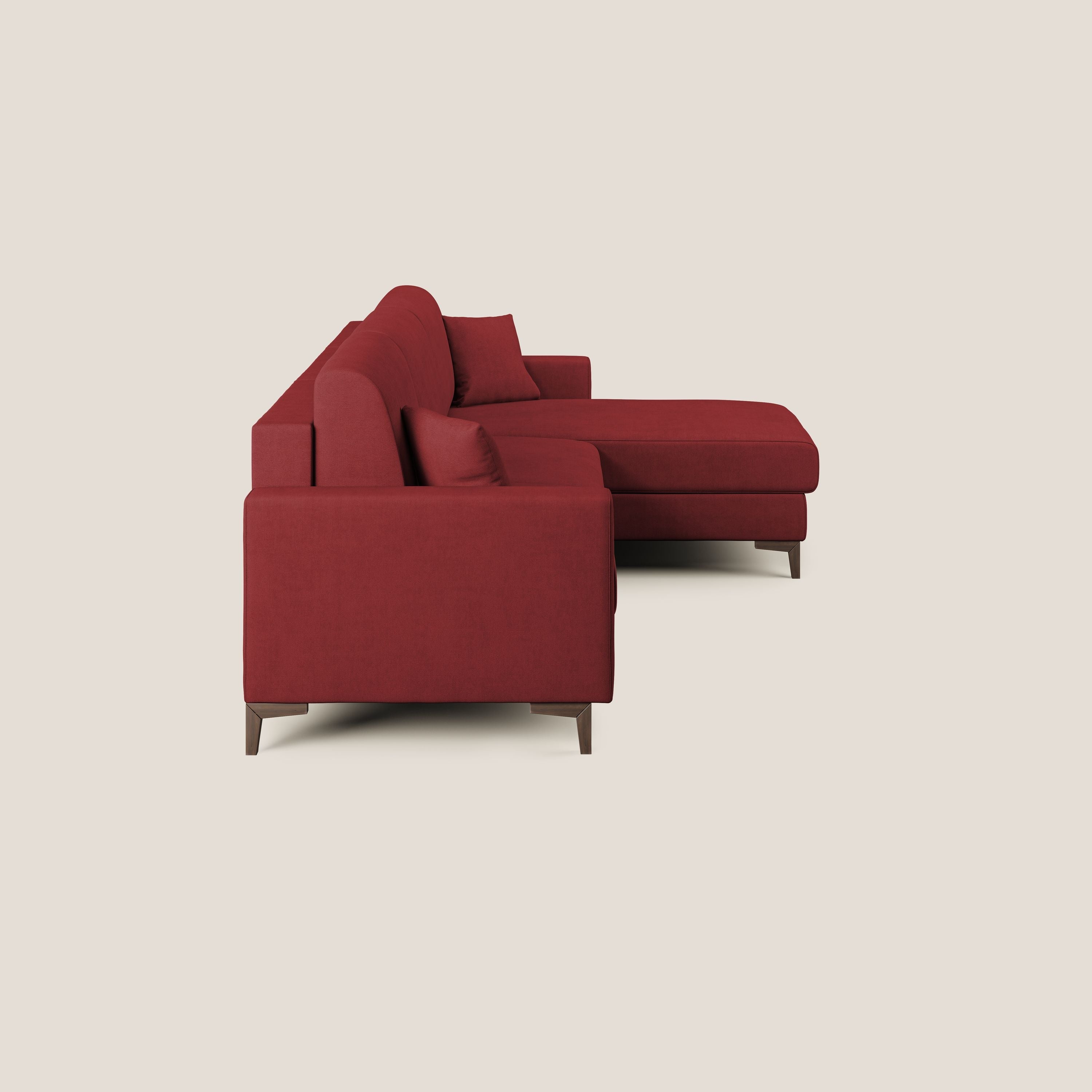 Kafka divano letto angolare in morbido tessuto impermeabile T02 rosso - divani.store