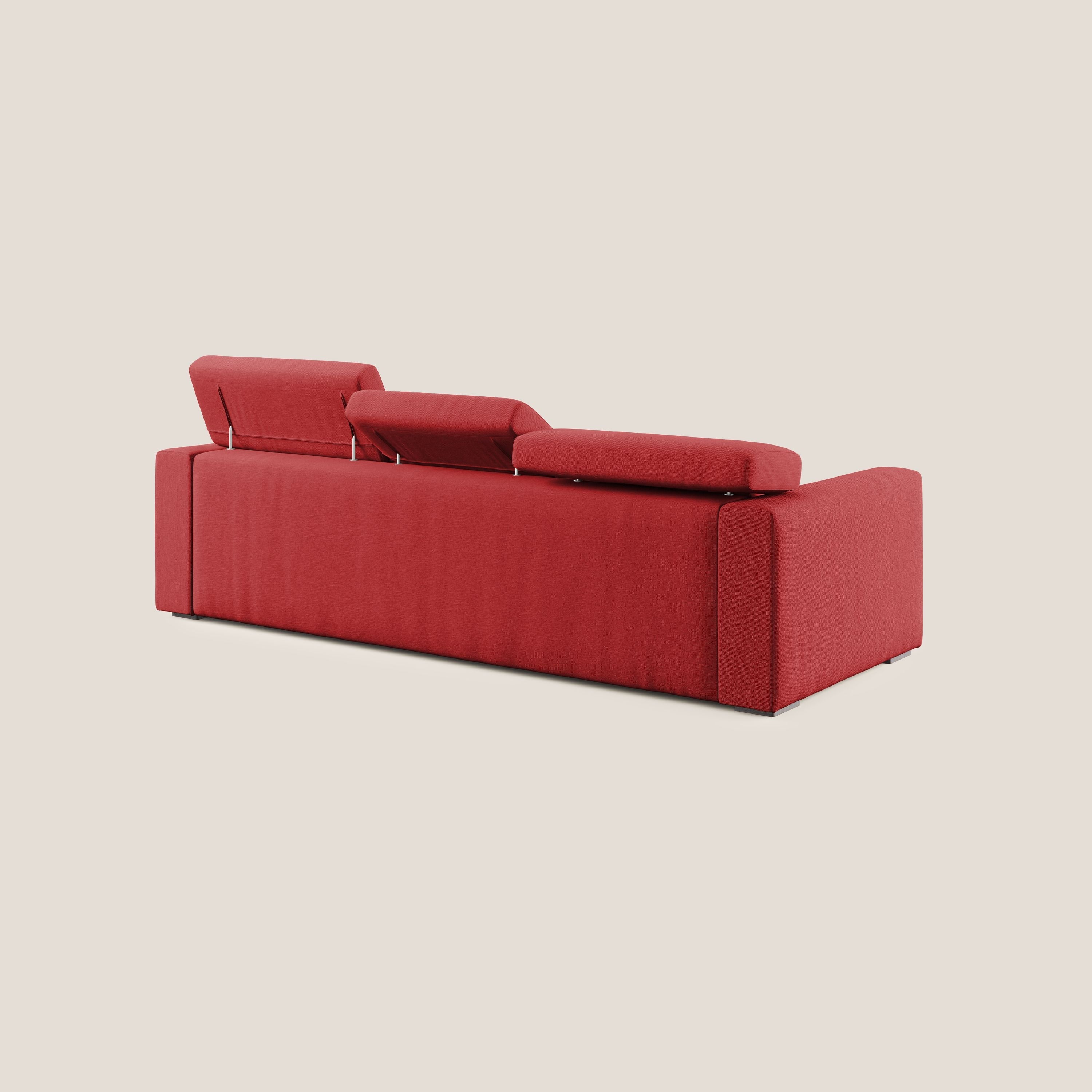 Dylan divano angolare con pouf estraibile poggiapiedi in tessuto simil cotone impermeabile T13 rosso - divani.store