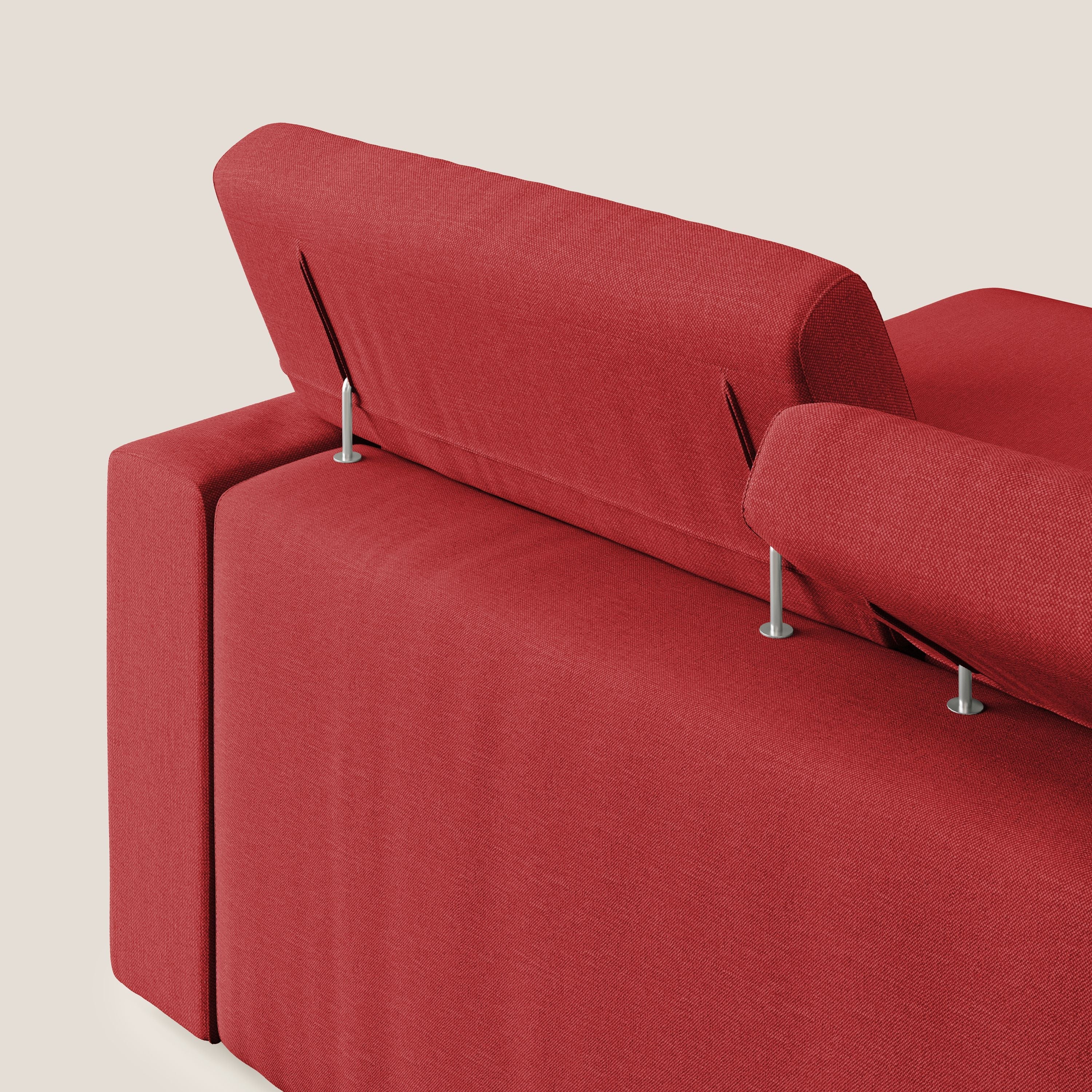 Dylan divano angolare con pouf estraibile poggiapiedi in tessuto simil cotone impermeabile T13 rosso - divani.store