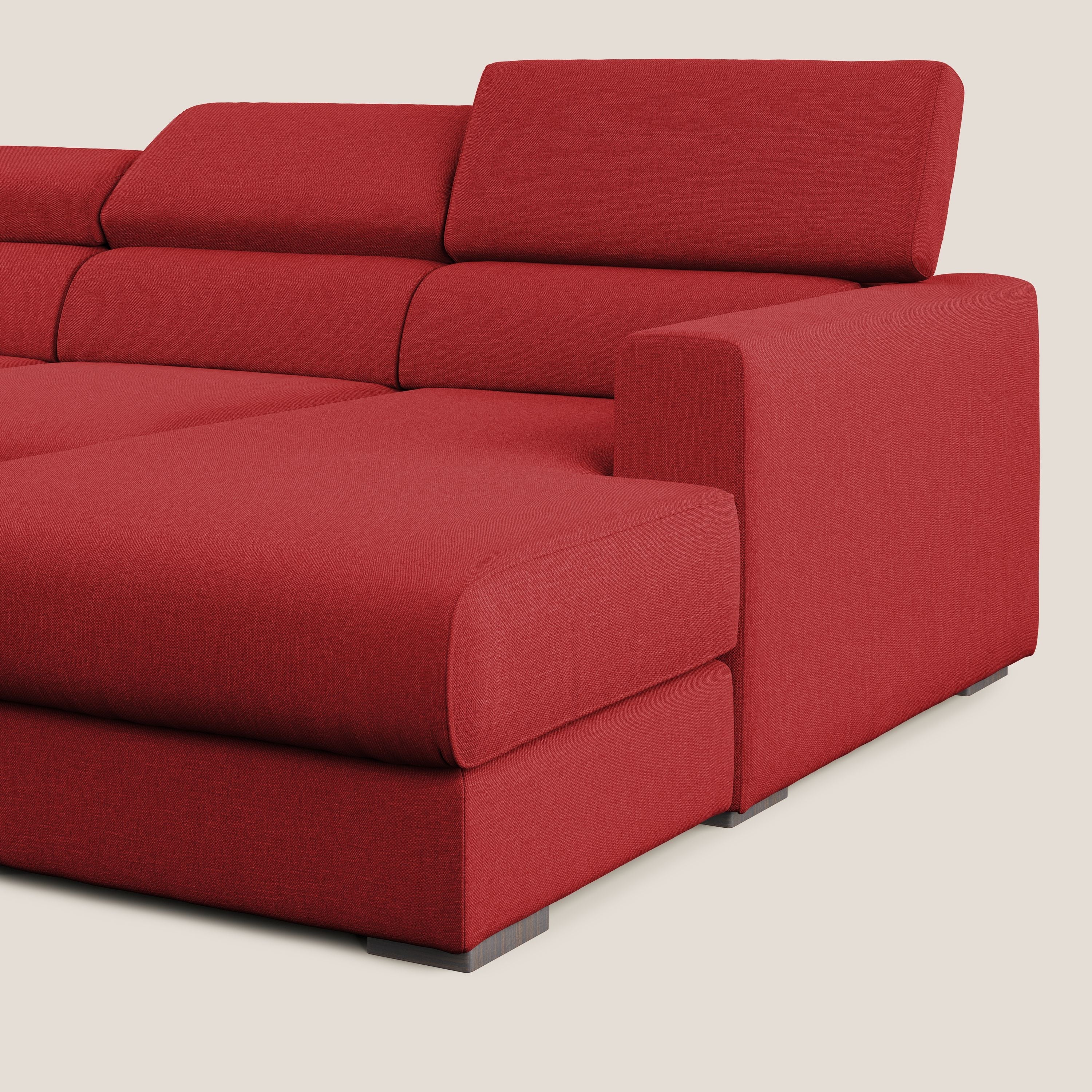 Dylan divano angolare con pouf estraibile poggiapiedi in tessuto simil cotone impermeabile T13 rosso - divani.store