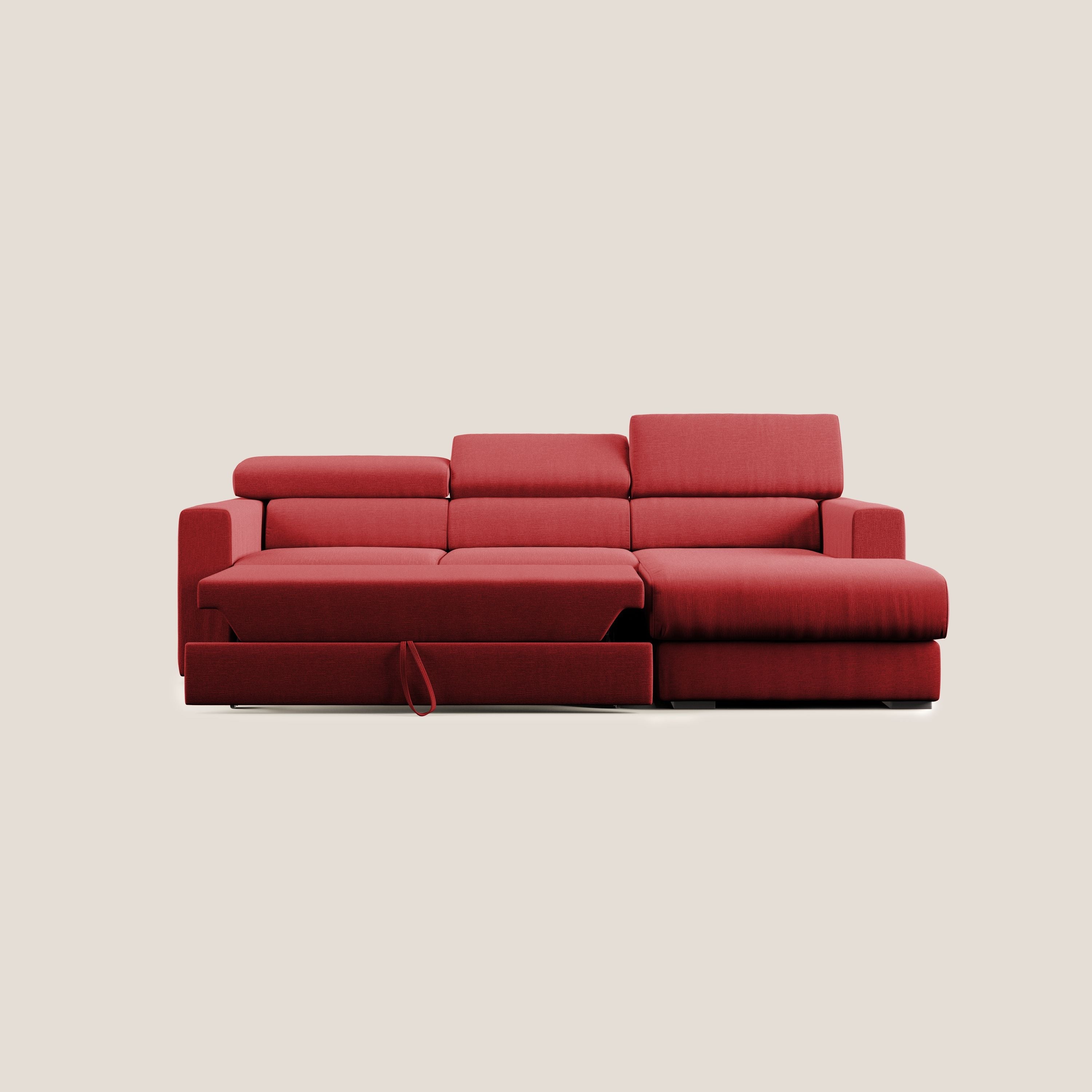 Dylan divano angolare con pouf estraibile poggiapiedi in tessuto simil cotone impermeabile T13 rosso - divani.store