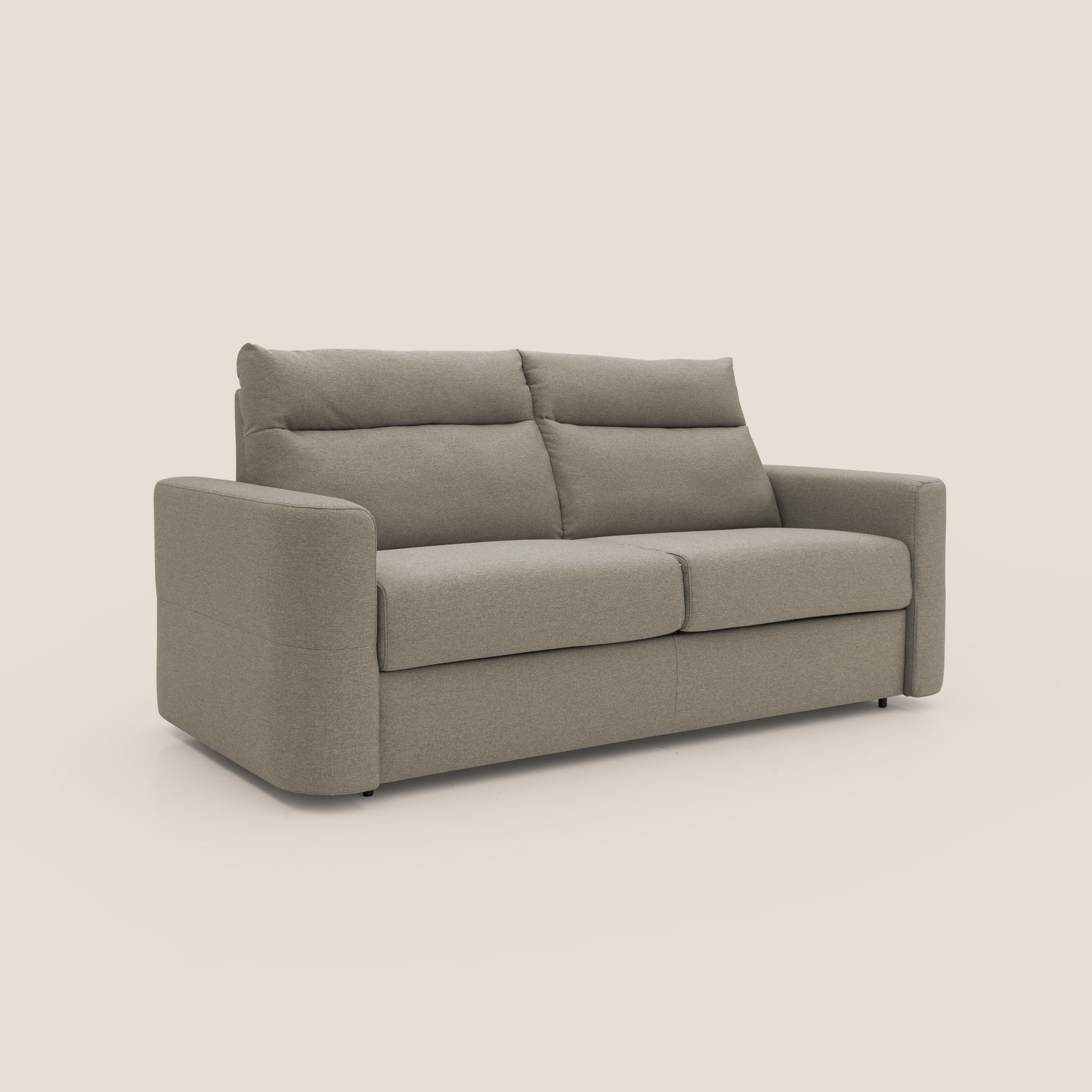 Cupido Schlafsofa 202 cm (mat. 140x197 cm) Matratze H18 aus wasserfestem, baumwollähnlichem Stoff T13 GRAUBEIGE