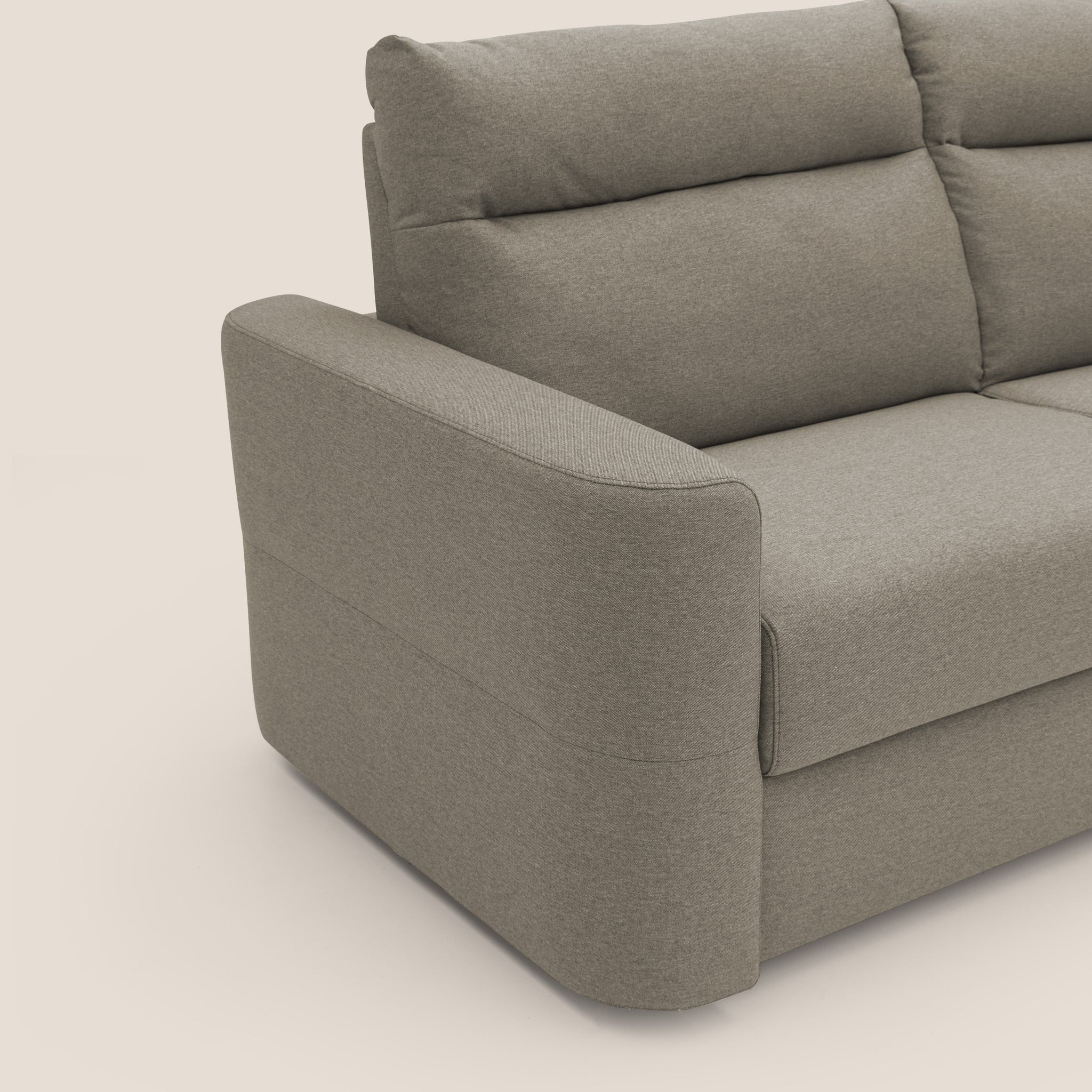 Cupido Schlafsofa 202 cm (mat. 140x197 cm) Matratze H18 aus wasserfestem, baumwollähnlichem Stoff T13 GRAUBEIGE