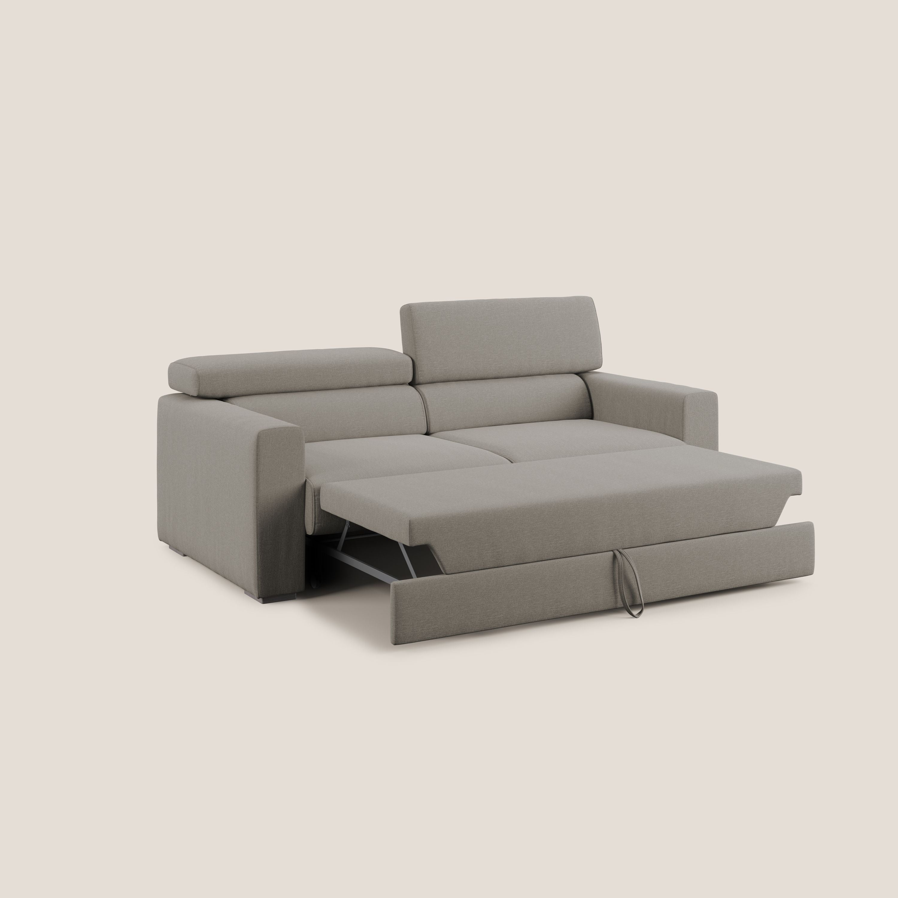 Dylan divano allungabile con pouf estraibile poggiapiedi in tessuto simil cotone impermeabile T13 tortora - divani.store
