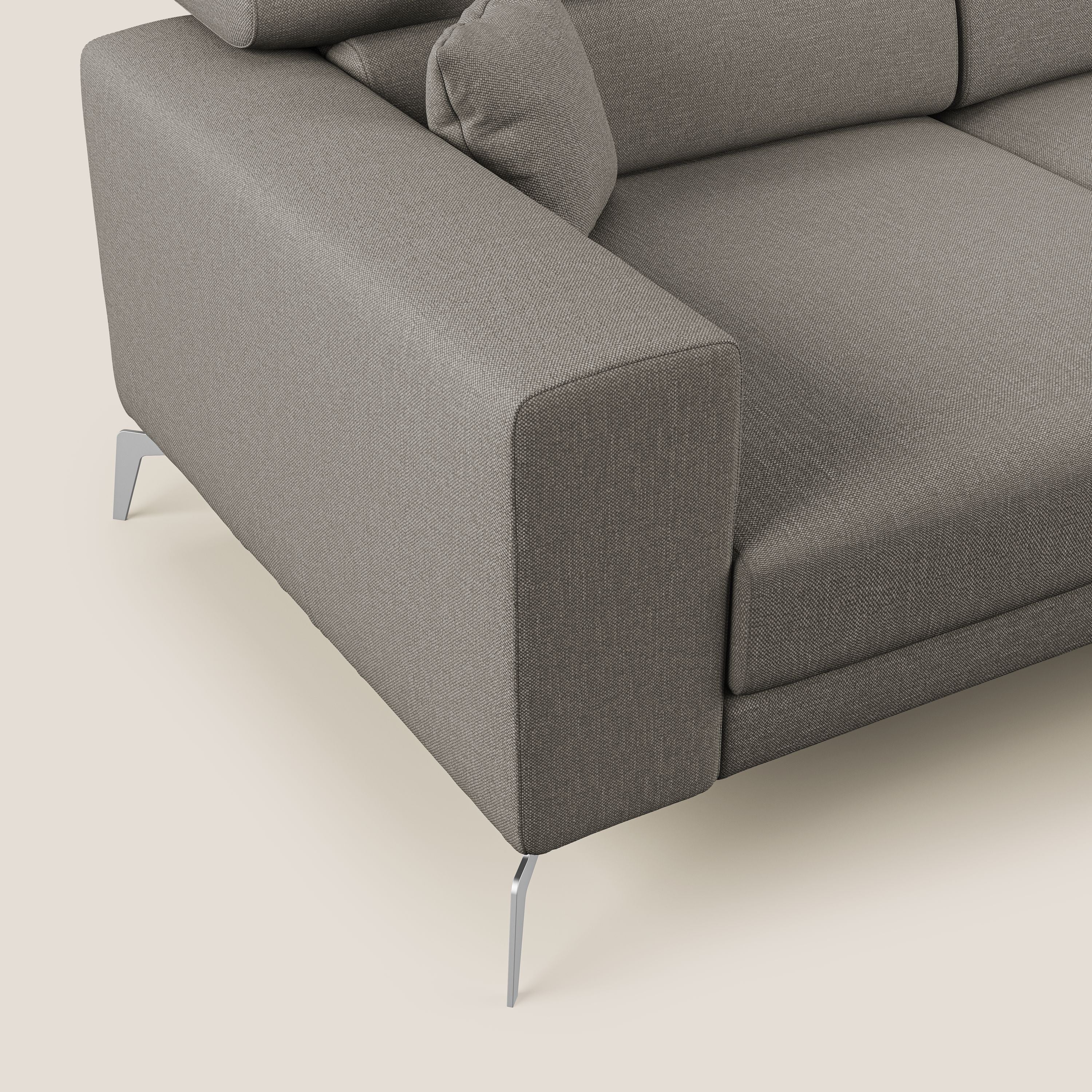 Blade Divano moderno angolare con poggiatesta reclinabili in tessuto impermeabile simil-cotone T13 tortora - divani.store