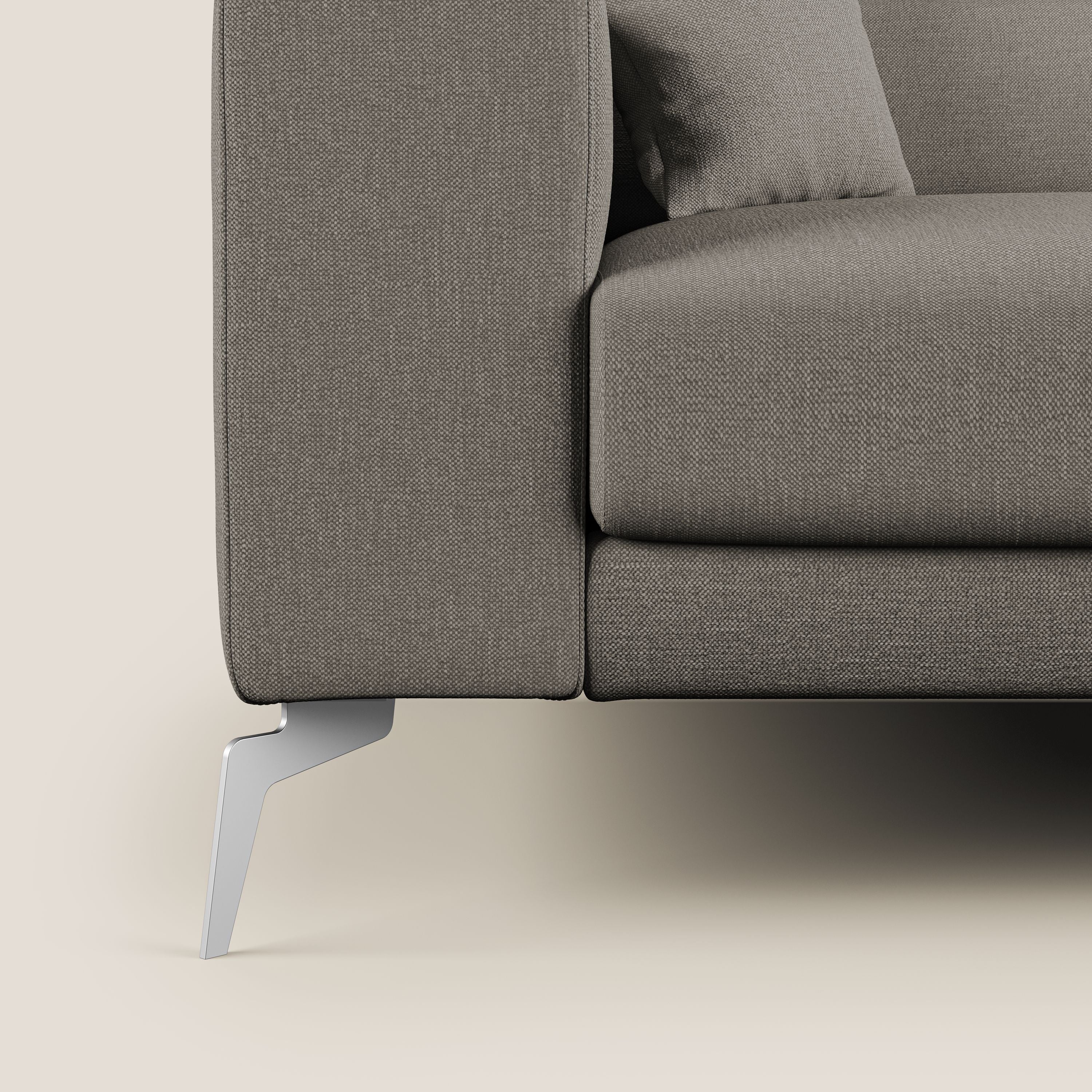 Blade Divano moderno angolare con poggiatesta reclinabili in tessuto impermeabile simil-cotone T13 tortora - divani.store