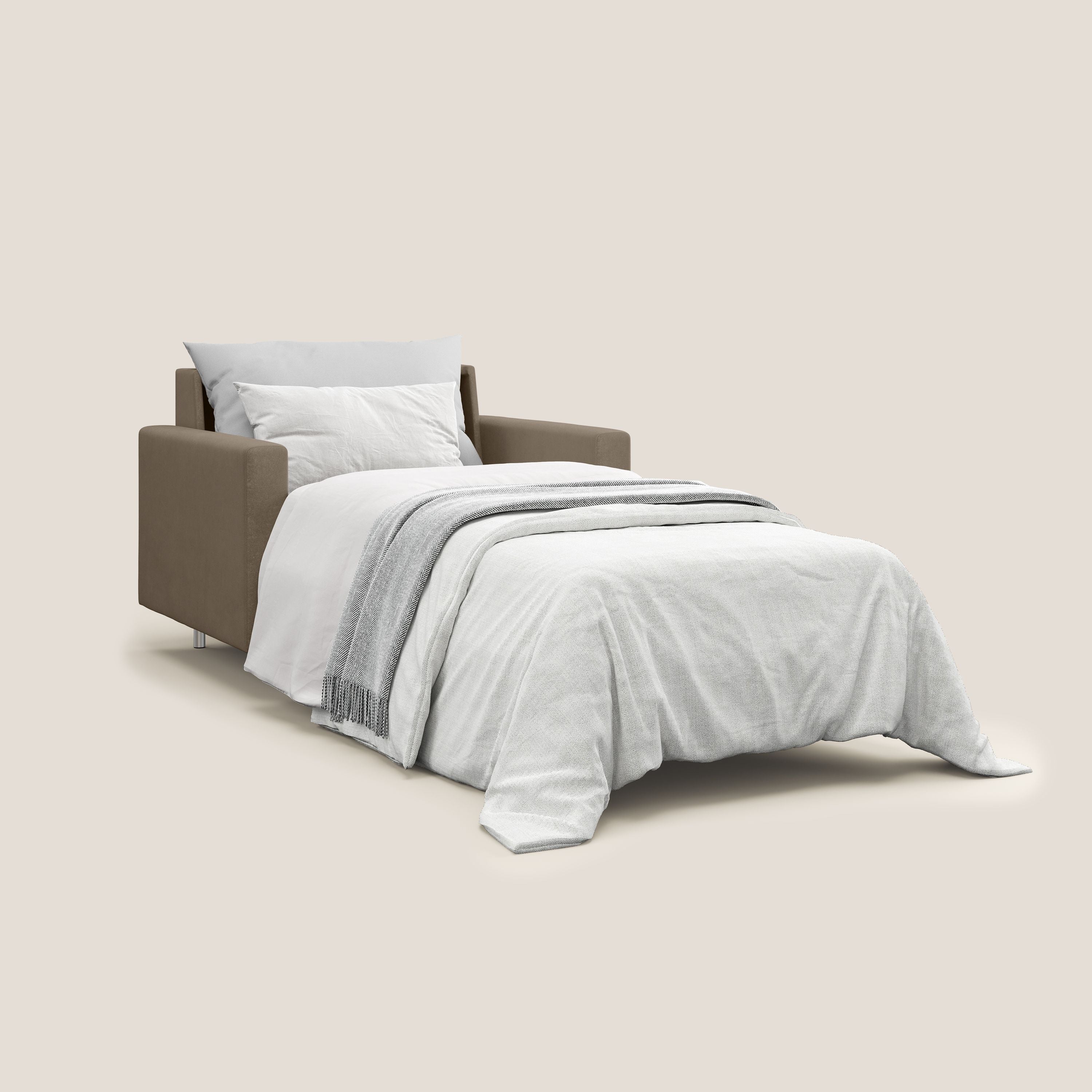 Megan poltrona letto in microfibra smacchiabile T11 marrone - divani.store