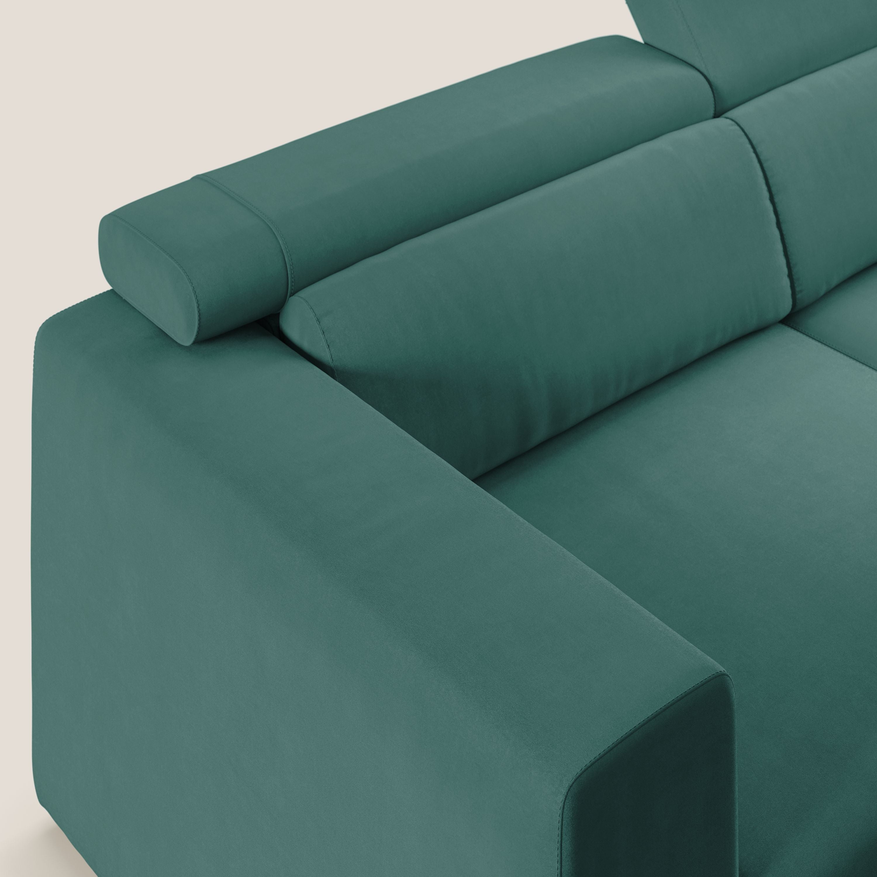 Vegas divano con poggiatesta reclinabili in microfibra smacchiabile T11 petrolio - divani.store