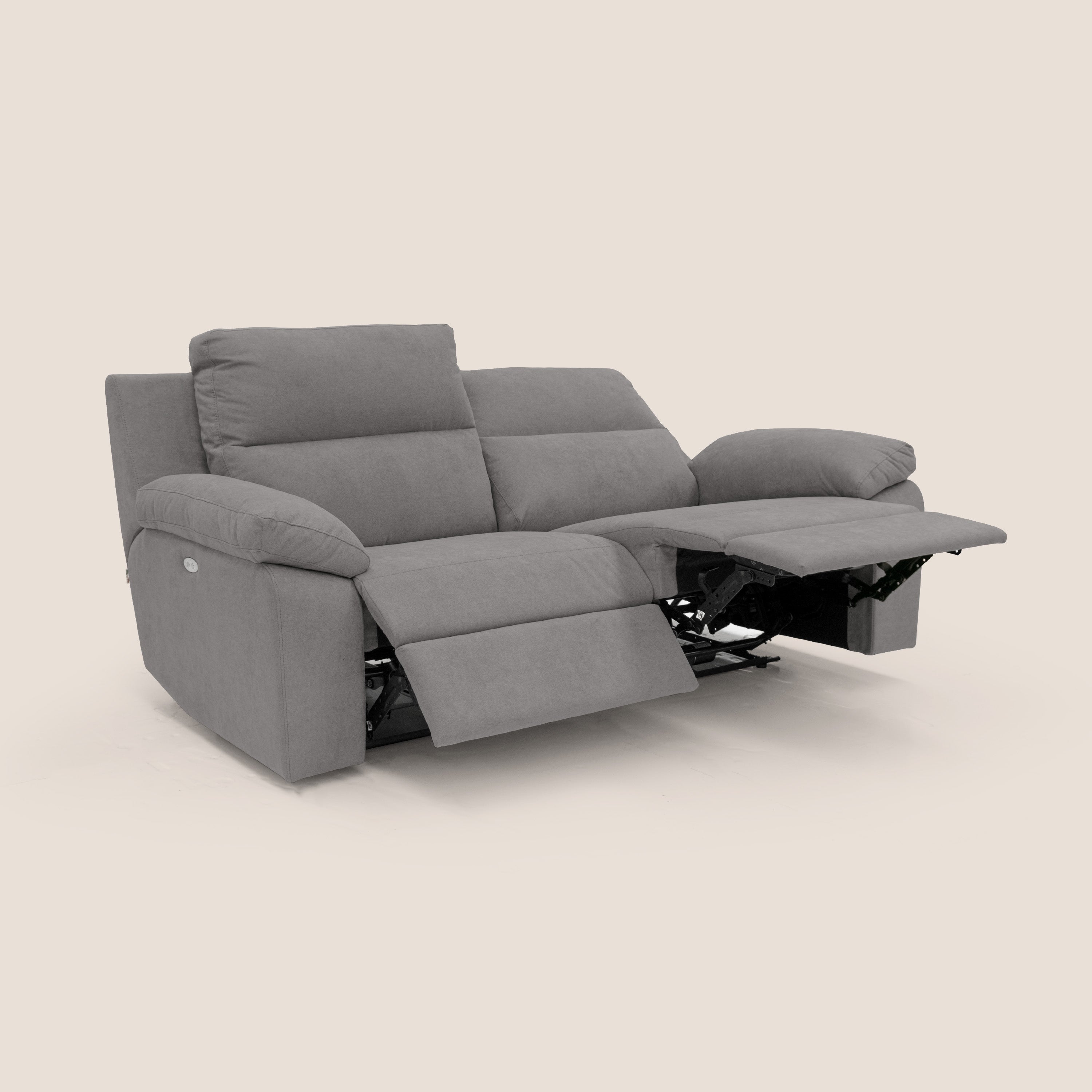 Romeo Divano relax con recliner elettrico in morbido tessuto impermeabile T02 grigio - divani.store