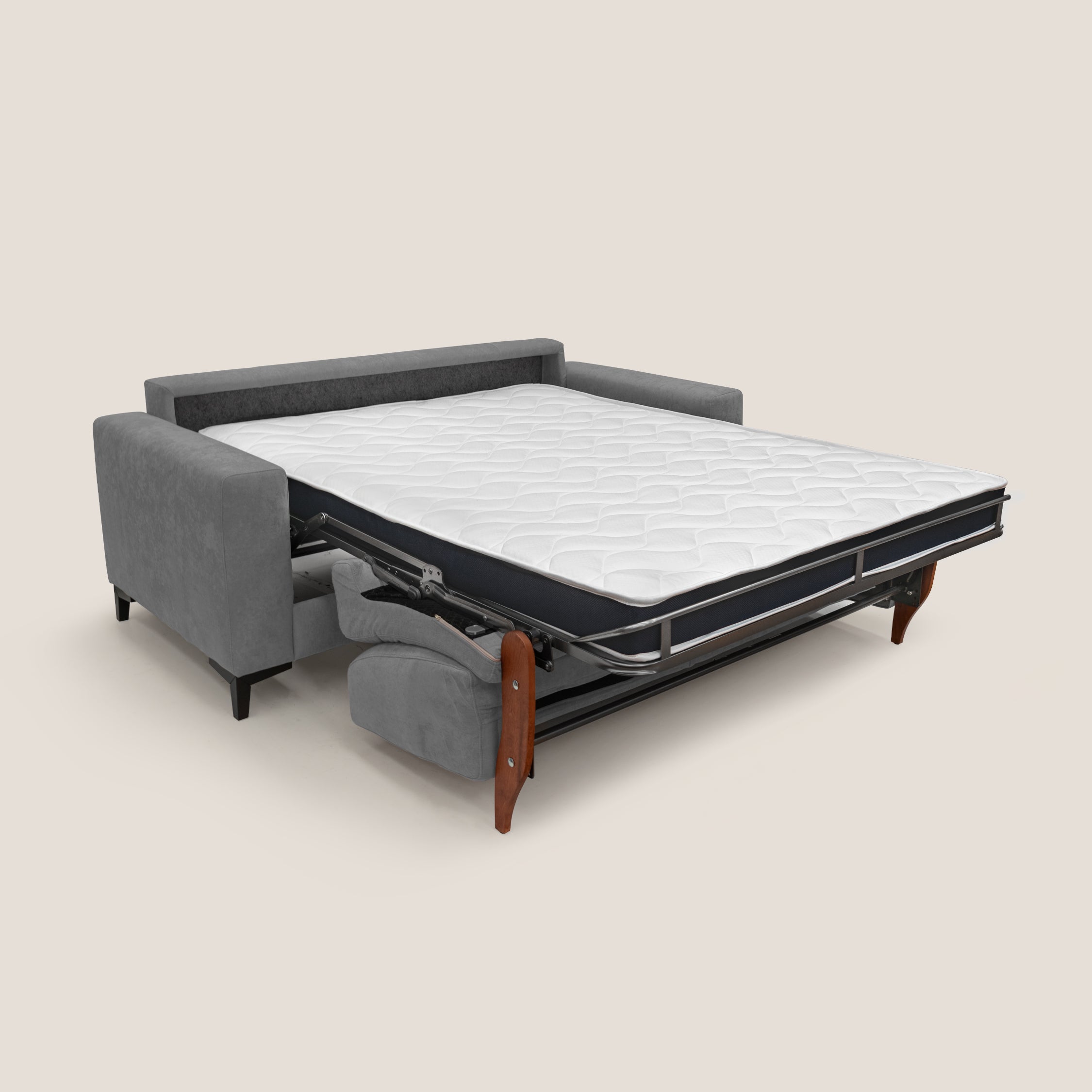Kafka divano letto matrimoniale in morbido tessuto impermeabile T02 grigio - divani.store