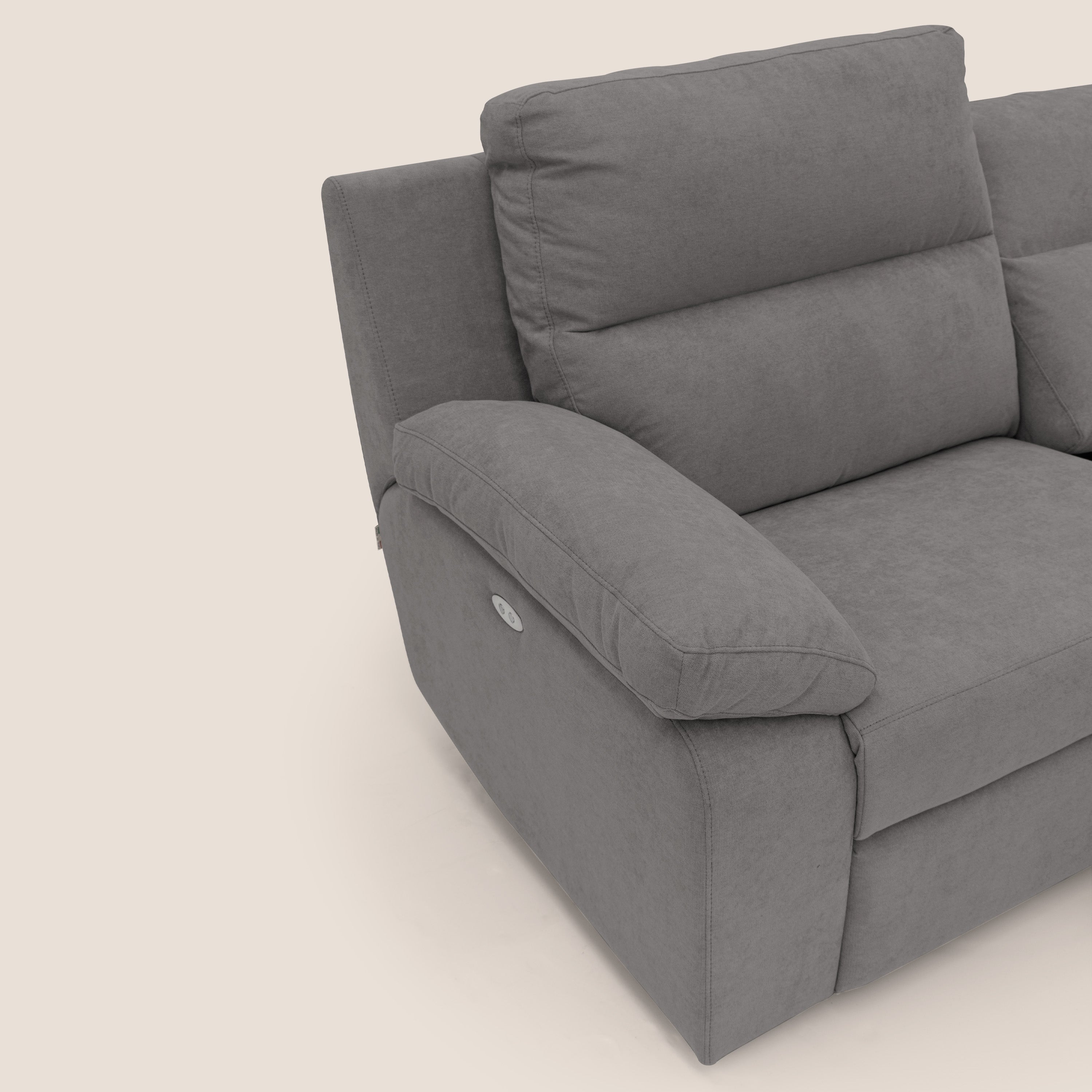 Romeo Divano relax con recliner elettrico in morbido tessuto impermeabile T02 grigio - divani.store