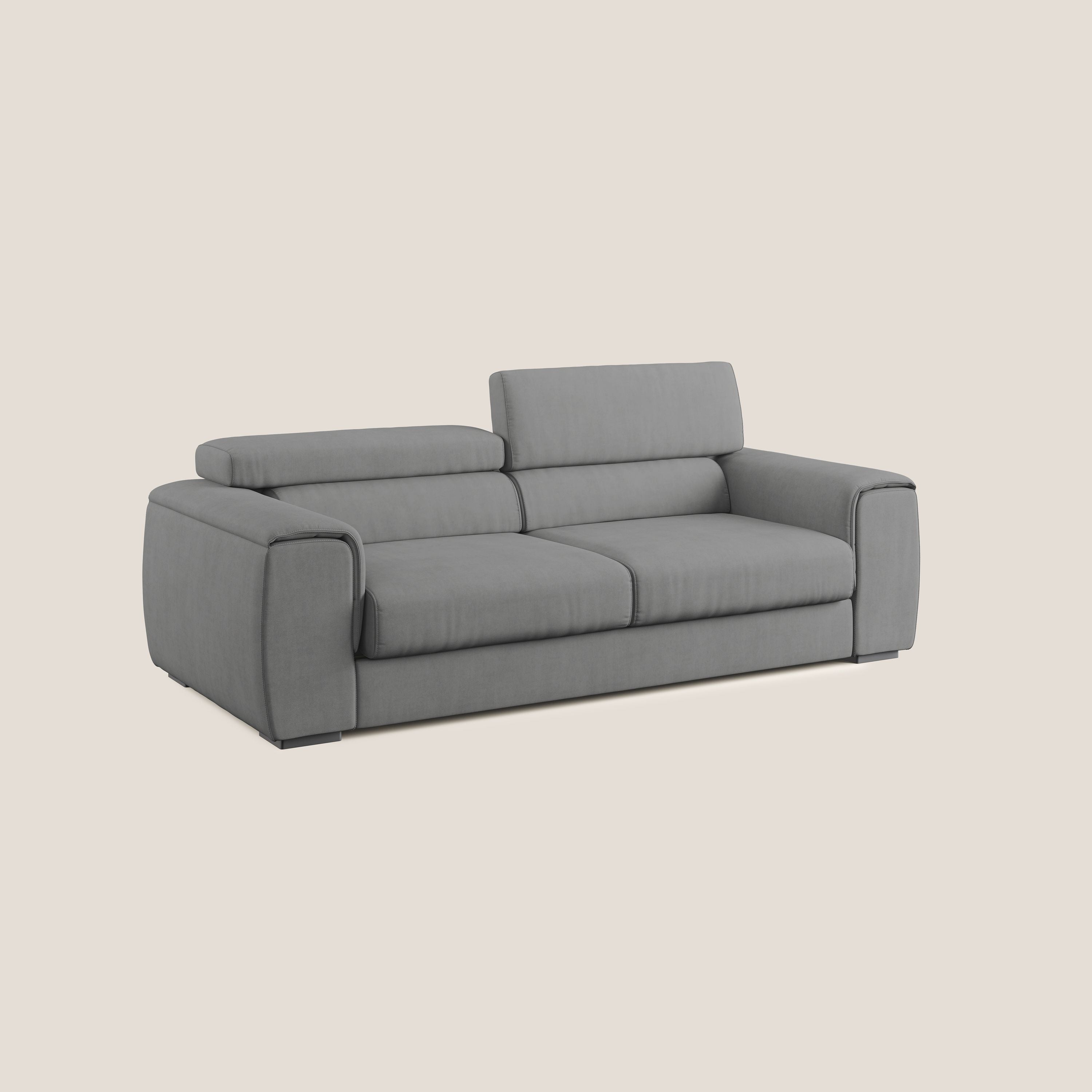 Zeno Divano con pouf estraibile poggiapiedi in tessuto morbido impermeabile T02 grigio - divani.store